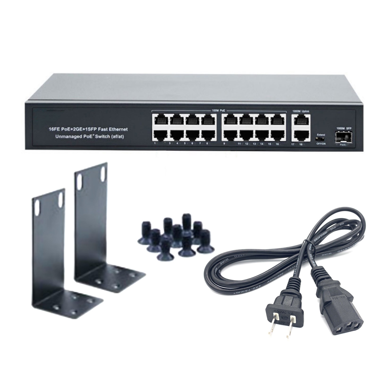 16+2+1 Port POE Switch 10/100Mbps IEEE802.3af/at AC100-240V Network Device Part