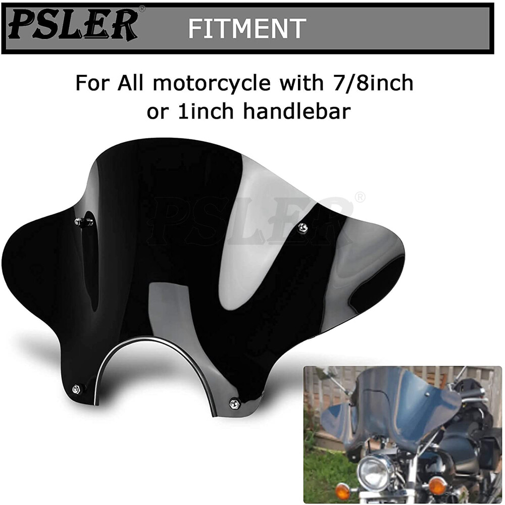 Universal Motorcycle 7/8" Cruiser Windshield Windscreen with Mounting Kit Black