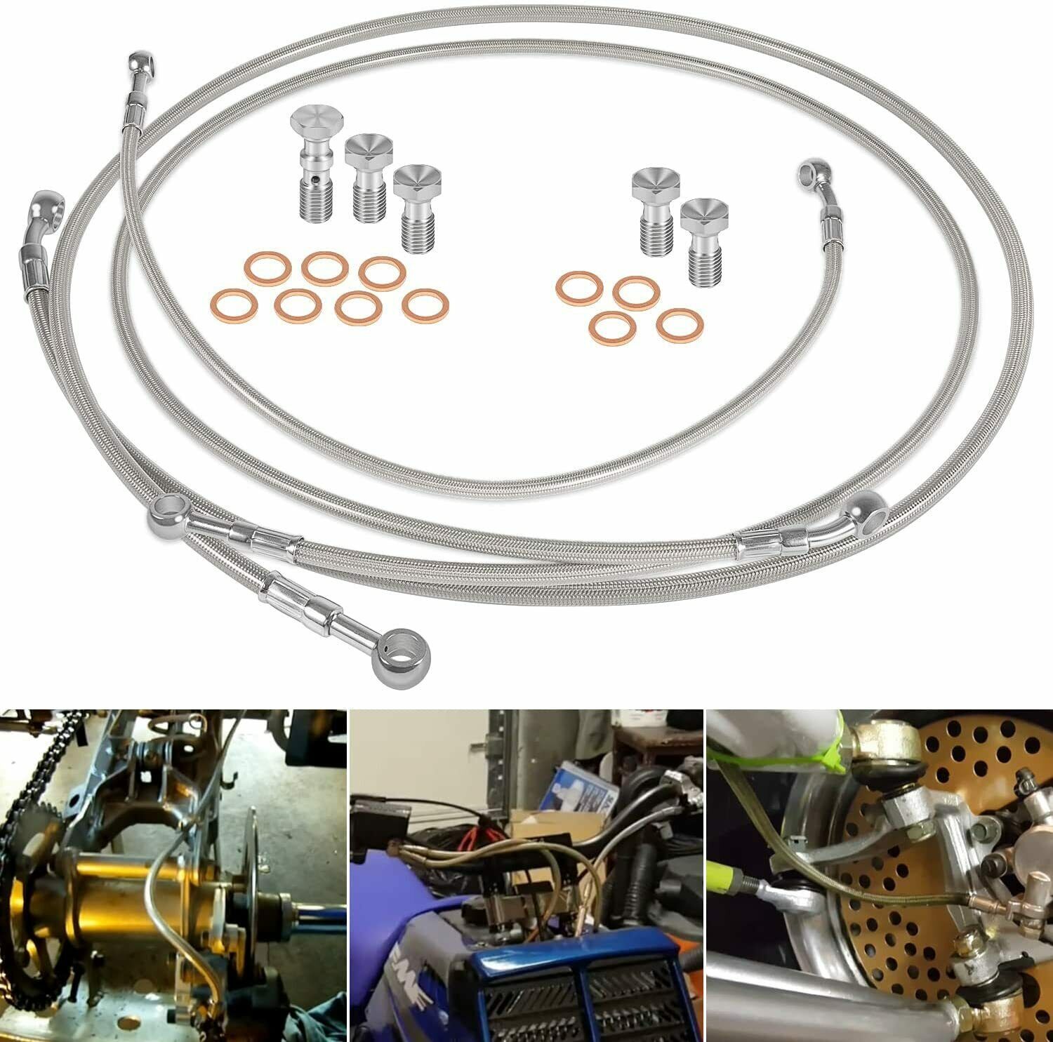 Steel Braided Front & Rear Brake Lines For 1987-2006 Yamaha Banshee 350 YFZ350