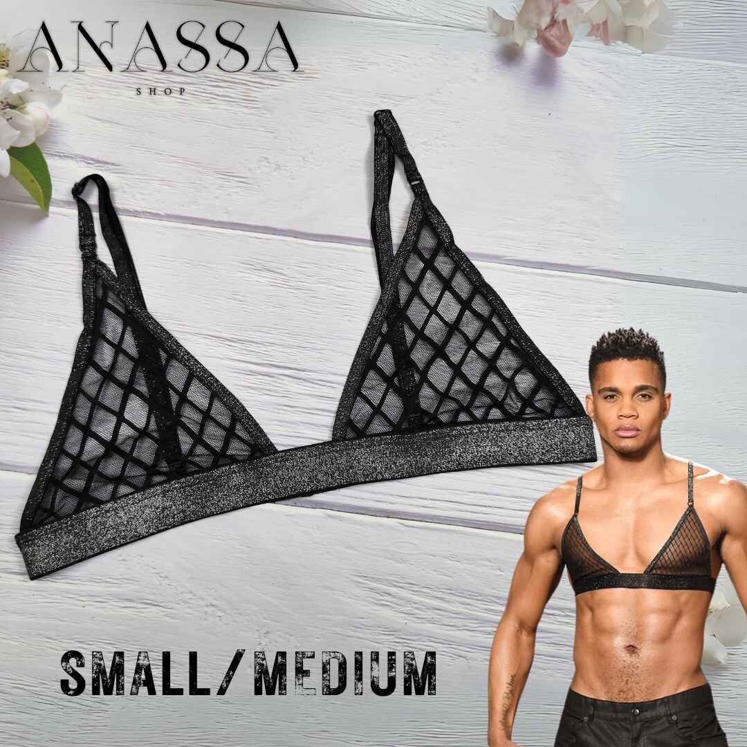 Andrew Christian Sexy Men Underwear Lattice Lace Bra, Black, Small/Medium