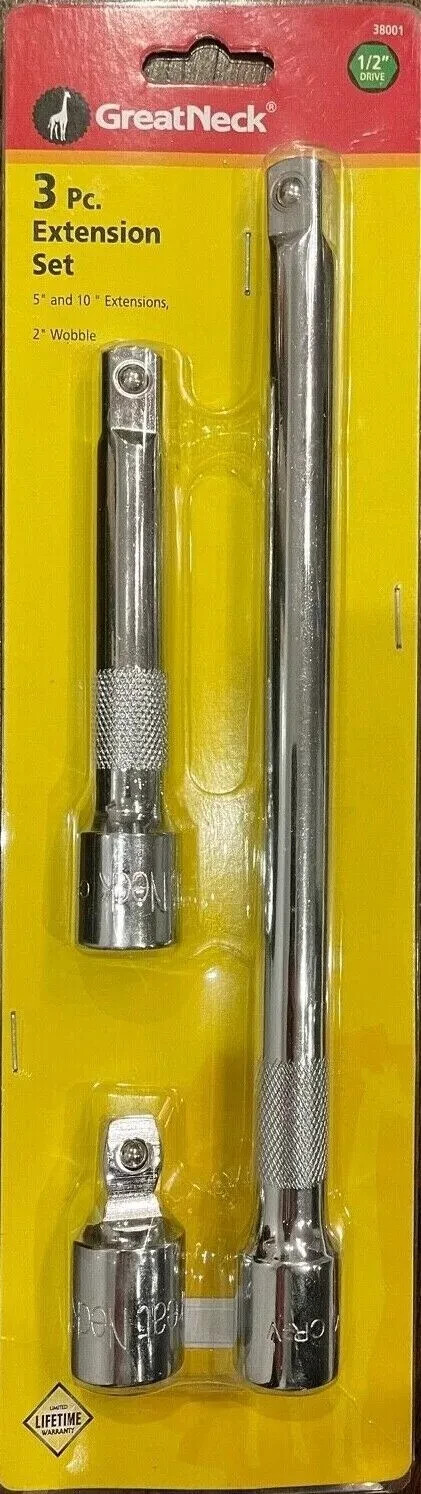 Great Neck 1/2" Drive 3 Piece Extension Set 2" Wobble 5" & 10" Extension