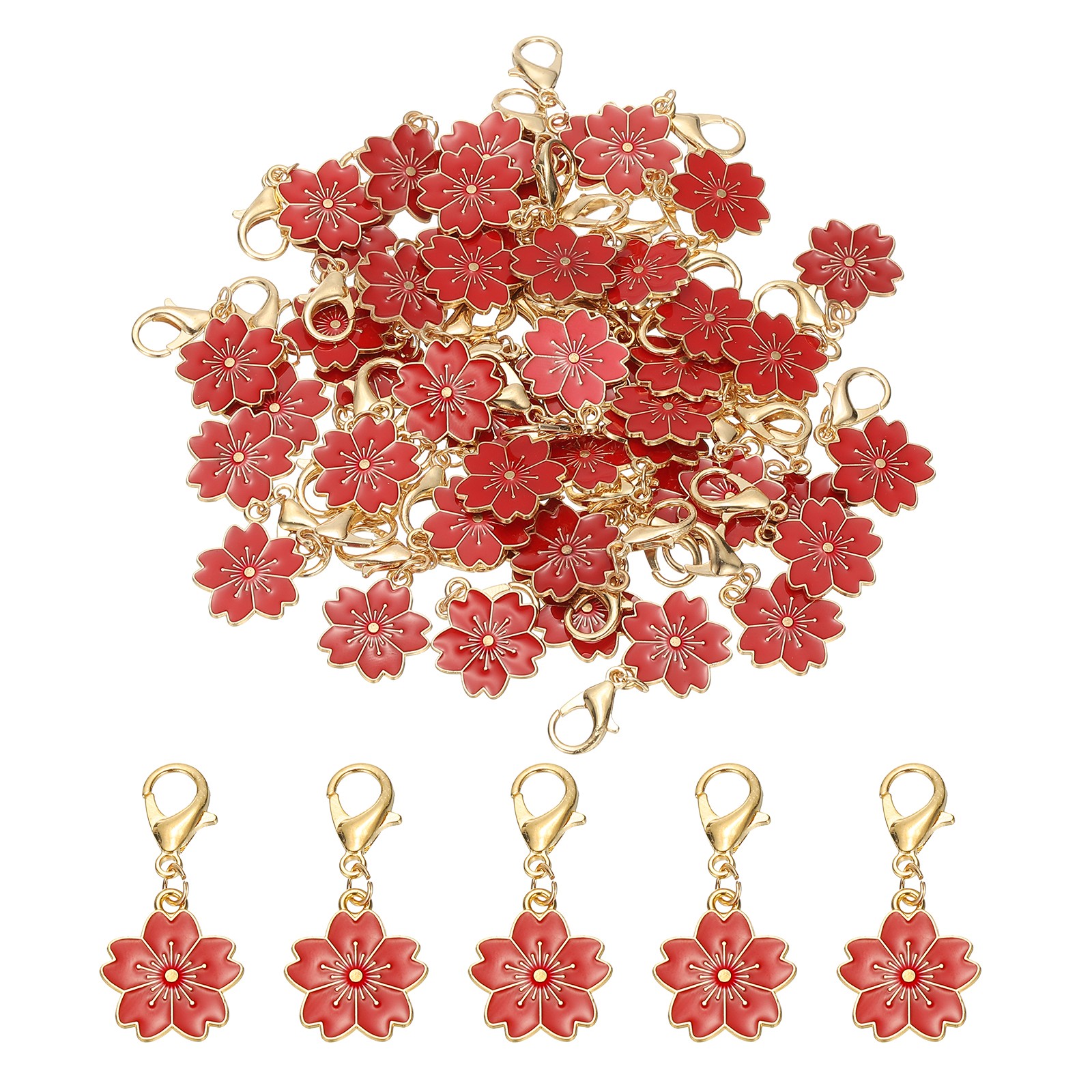 Flower Cherry Blossom Crochet Stitch Markers, 50 Pack Red