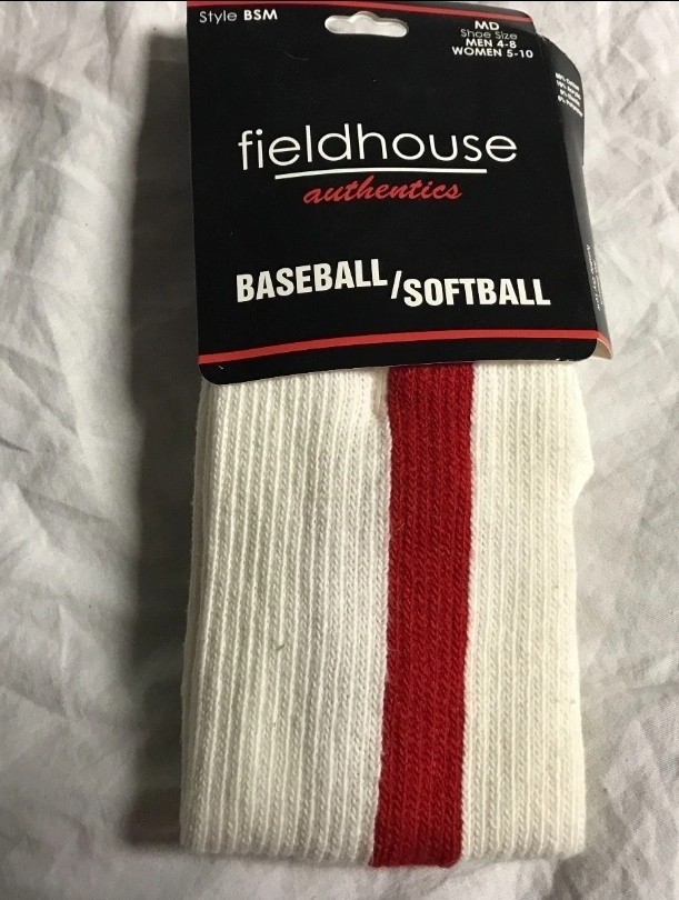 Fieldhouse Authentics Baseball/Softball Crew Socks White/Maroon Men's Large 8-12