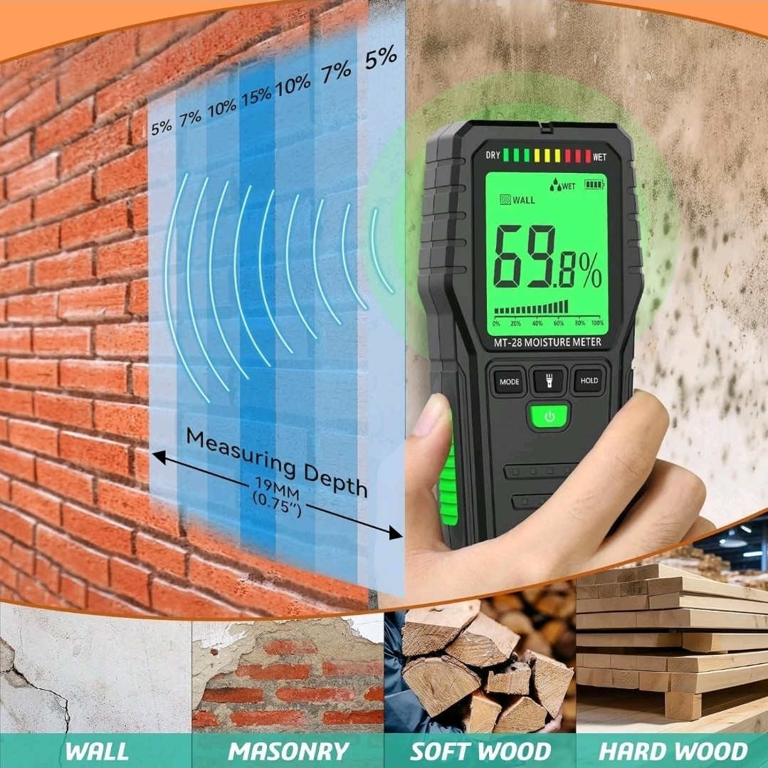 RDINSCOs MT-28 Electric Moisture Meter Backlit Display Hold Battery Indicator