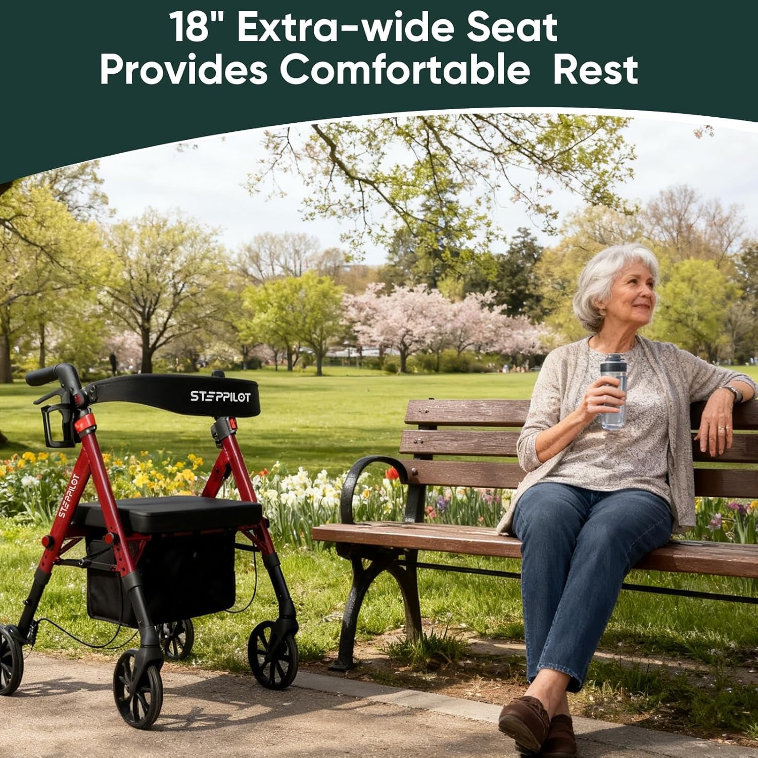 Portable Rollator Rolling Walker for Seniors with Seat & Backrest Max 500 Lbs