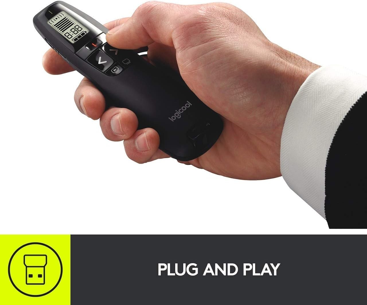 Effortless Wireless Presentation Clicker with 100' Range & Green Laser - R800