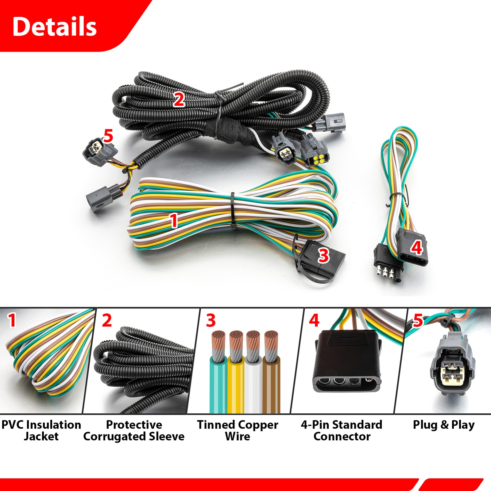Towed Vehicle Wiring Flat Towing RV Harness Kit For Jeep Wrangler TJ 1998-2006