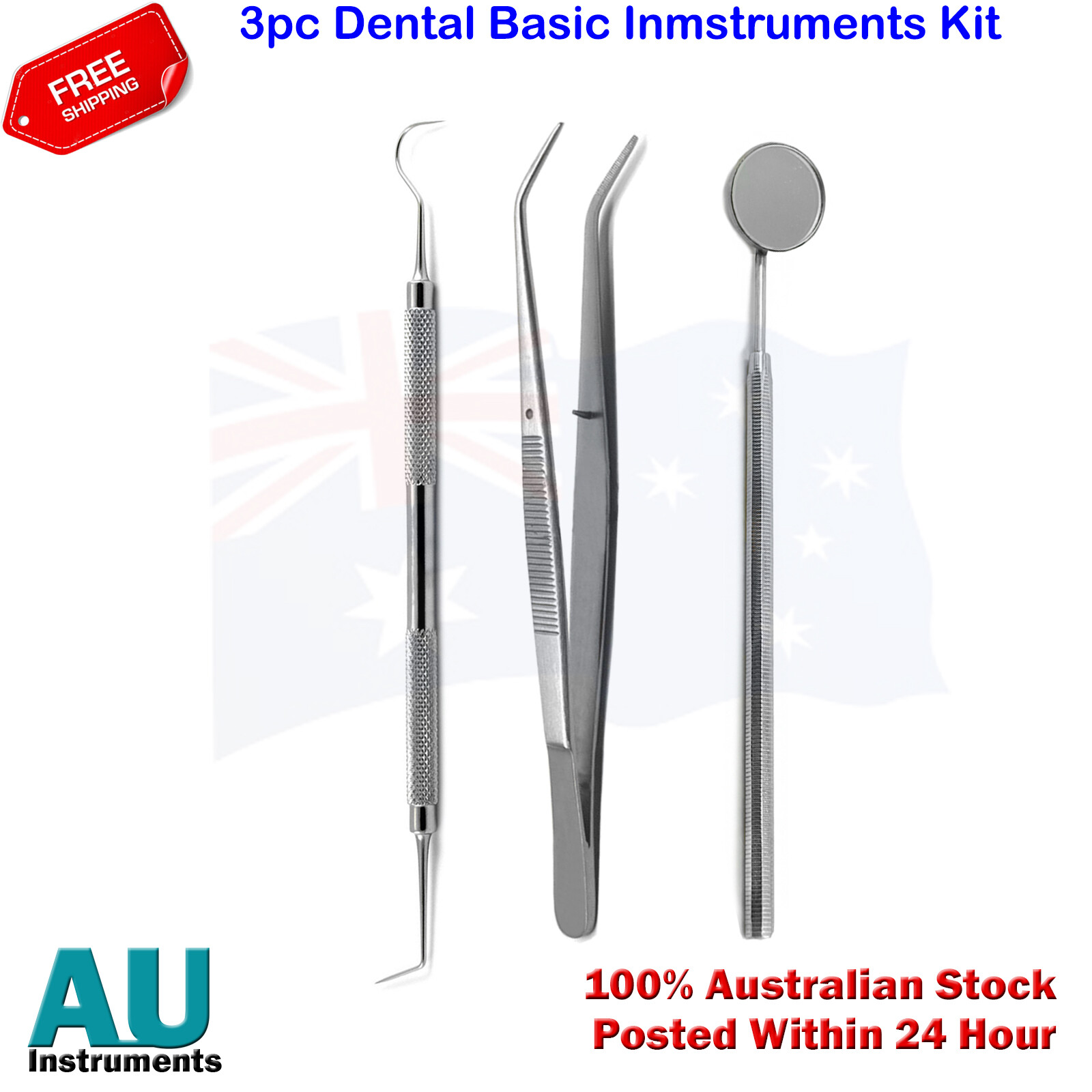 Basic Dental Instruments Kit Set Mouth Mirror Probe 6 Double End College Tweezer