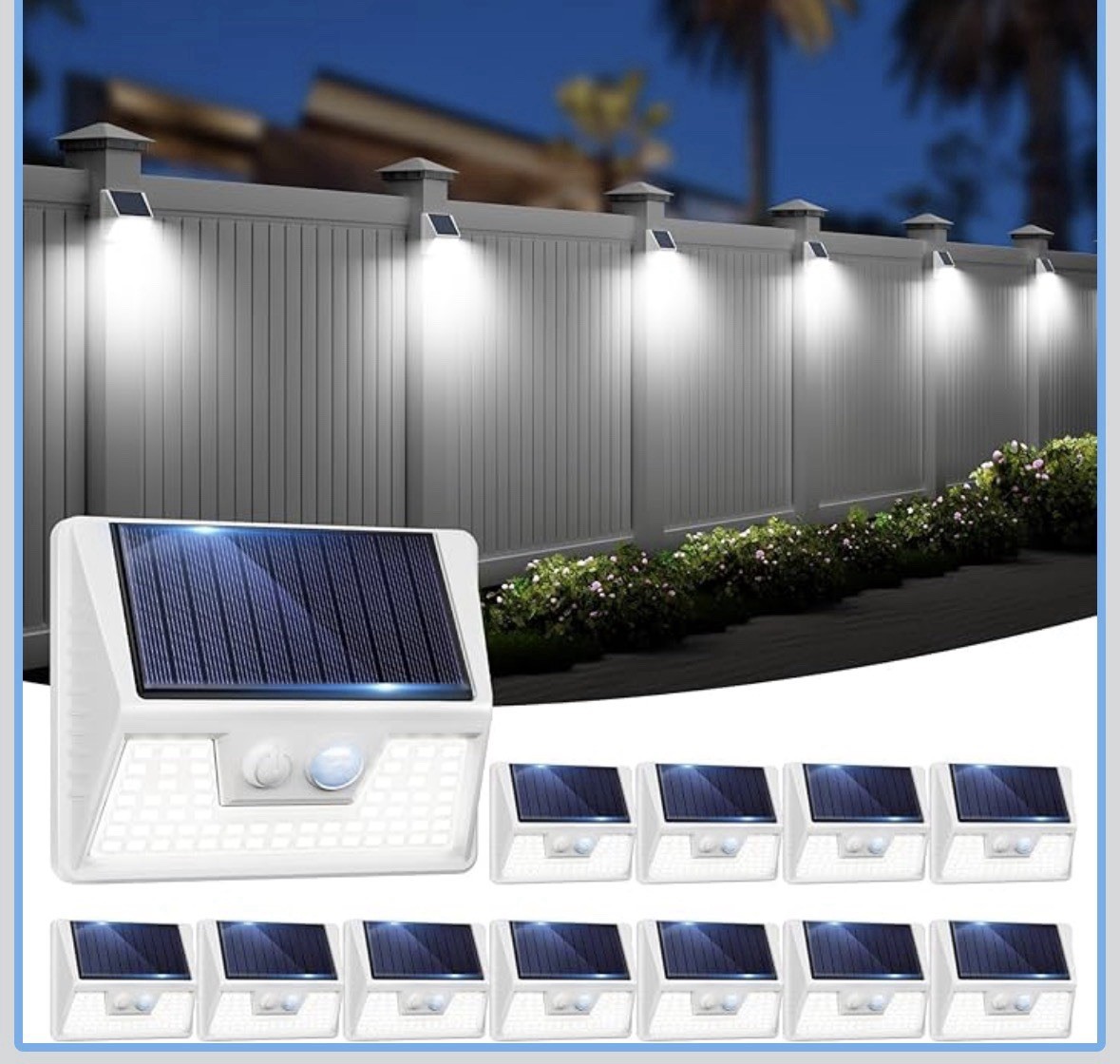 12Pack White Solar Lights Outdoor Motion Sensor, 6000K Cool Light/3 Lighting ...