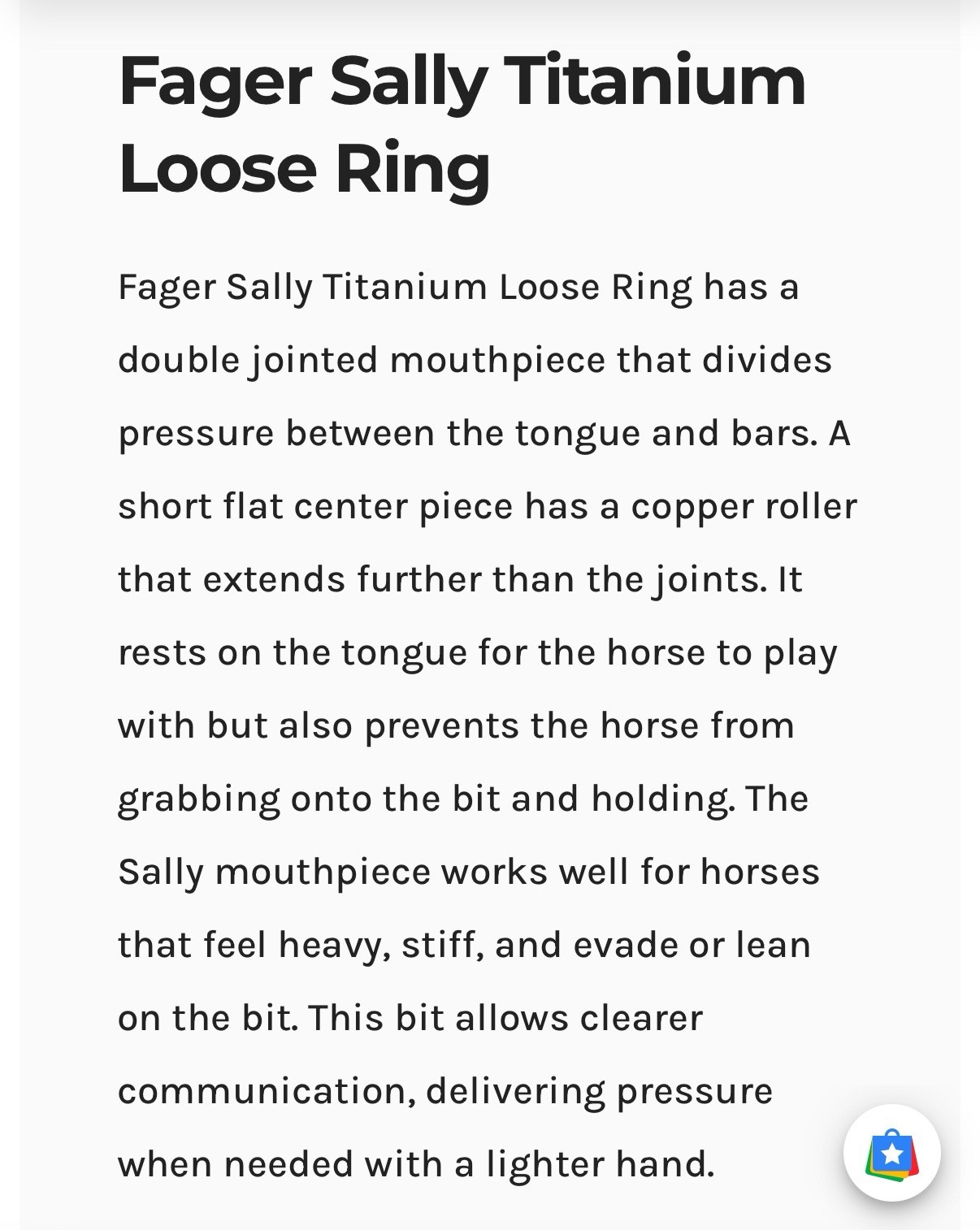 Fager Sally Loose Ring Snaffle 5-3/4”