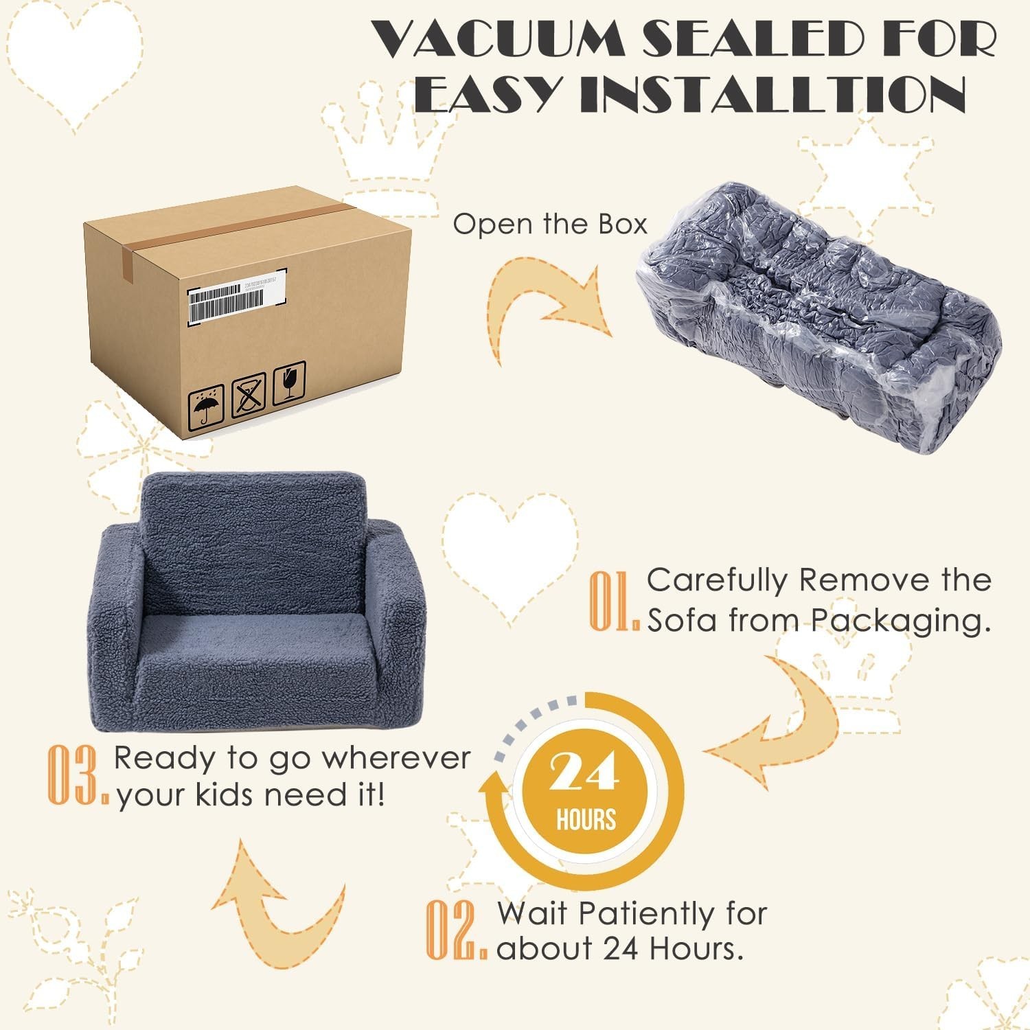 Toddler Baby Chair Couch Sofa Kids Foldable 2-in-1 Sherpa Fold Out Couch Todd...