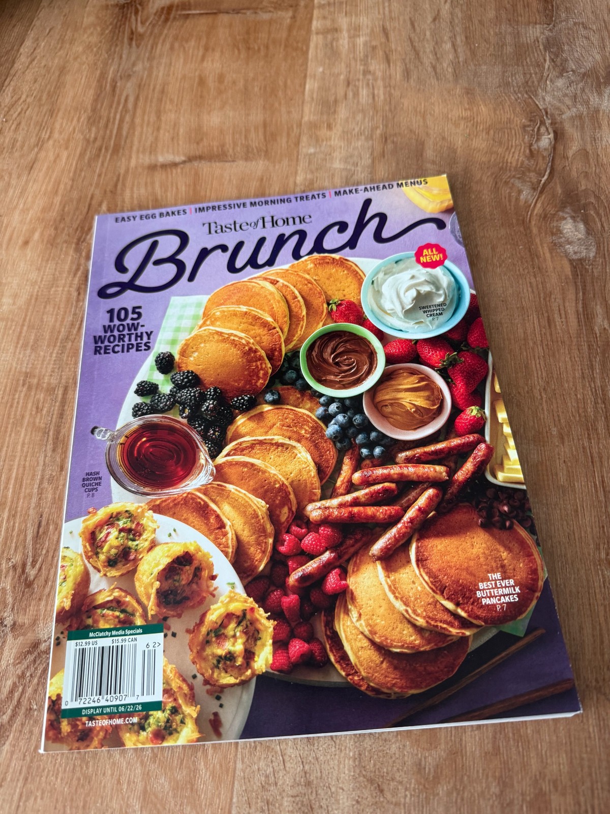 Taste Of Home Magazine Brunch Pancakes Hash Brown Quiche Sweetened Whipped Cream