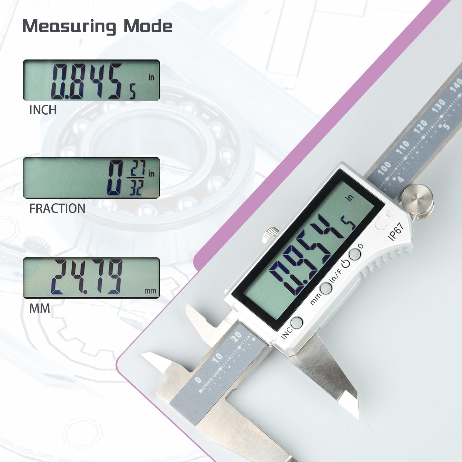 IP67 Grade Digital Caliper, DCPR-0605 0-6 Inch/150mm, Inch/Metric/Fractions