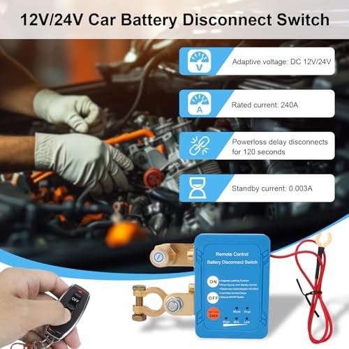 Kill Switch 12V/24V 240A, Remote Battery Disconnect Switch, Car Battery Kill