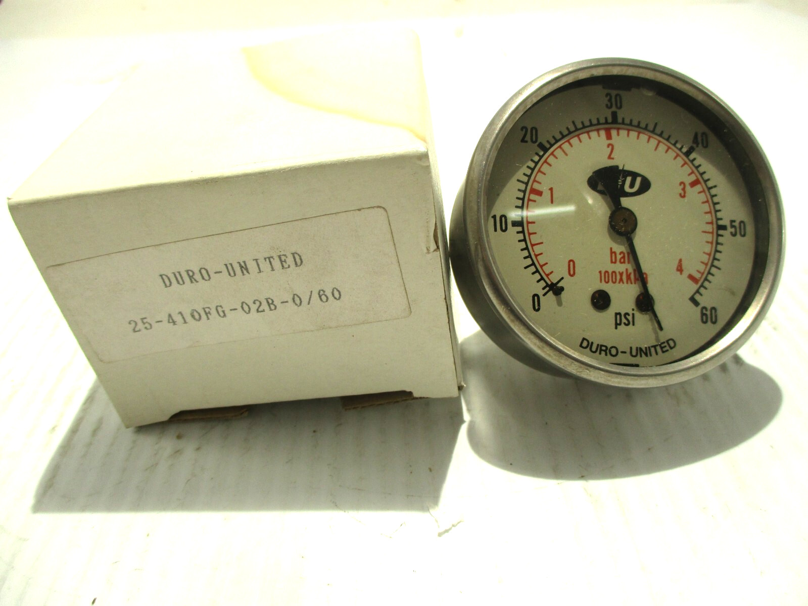 NEW DURO-UNITED 25-410FG-02B-0/60 LIQUID FILLED GAUGE 0-60 PSI
