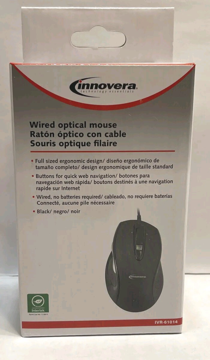 Innovera IVR61014 Full-Size USB 2.0 Right Hand Wired Optical Mouse - Black