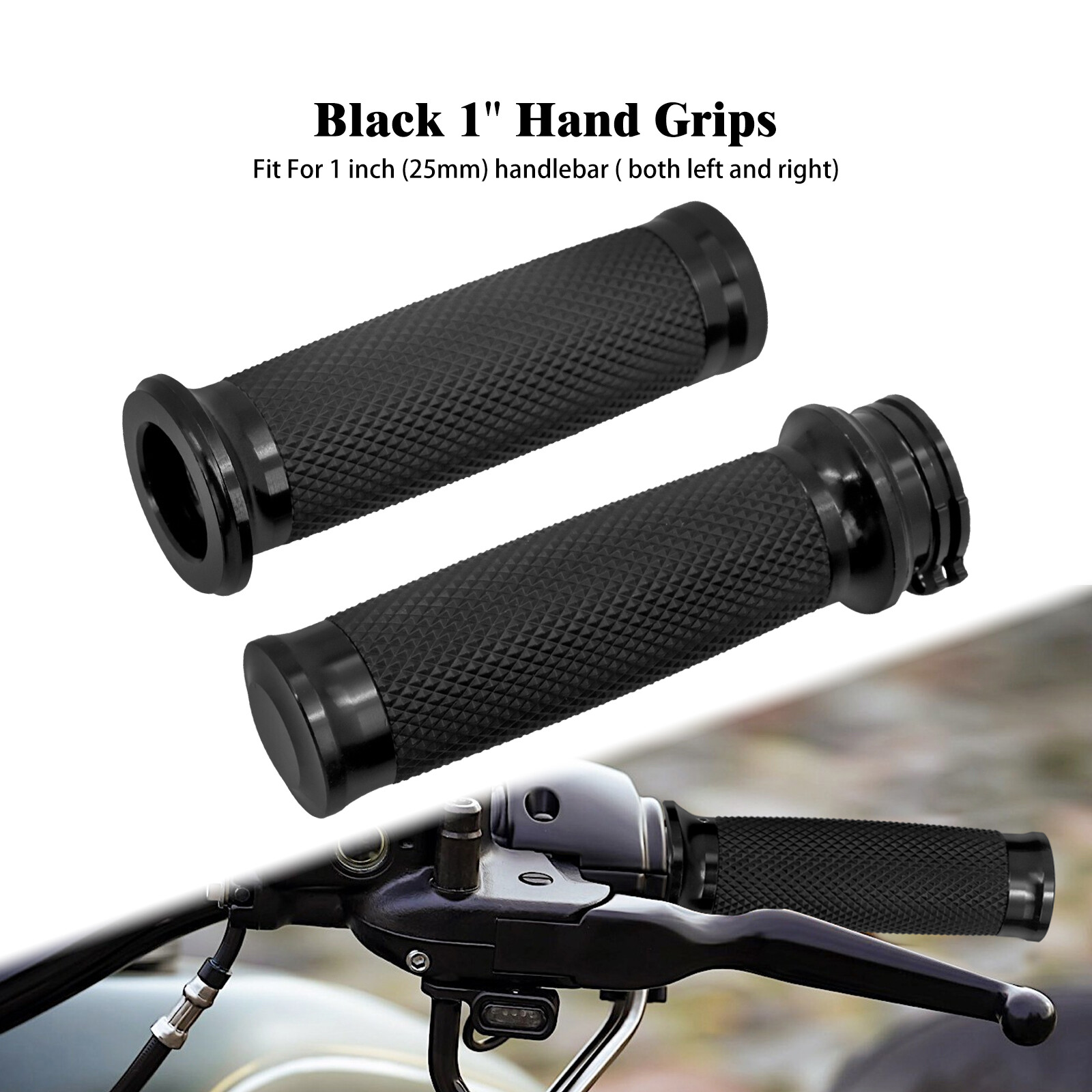 Black 1" 25mm Motorcycle Handlebar Hand Grips For Harley Touring Softail Dyna