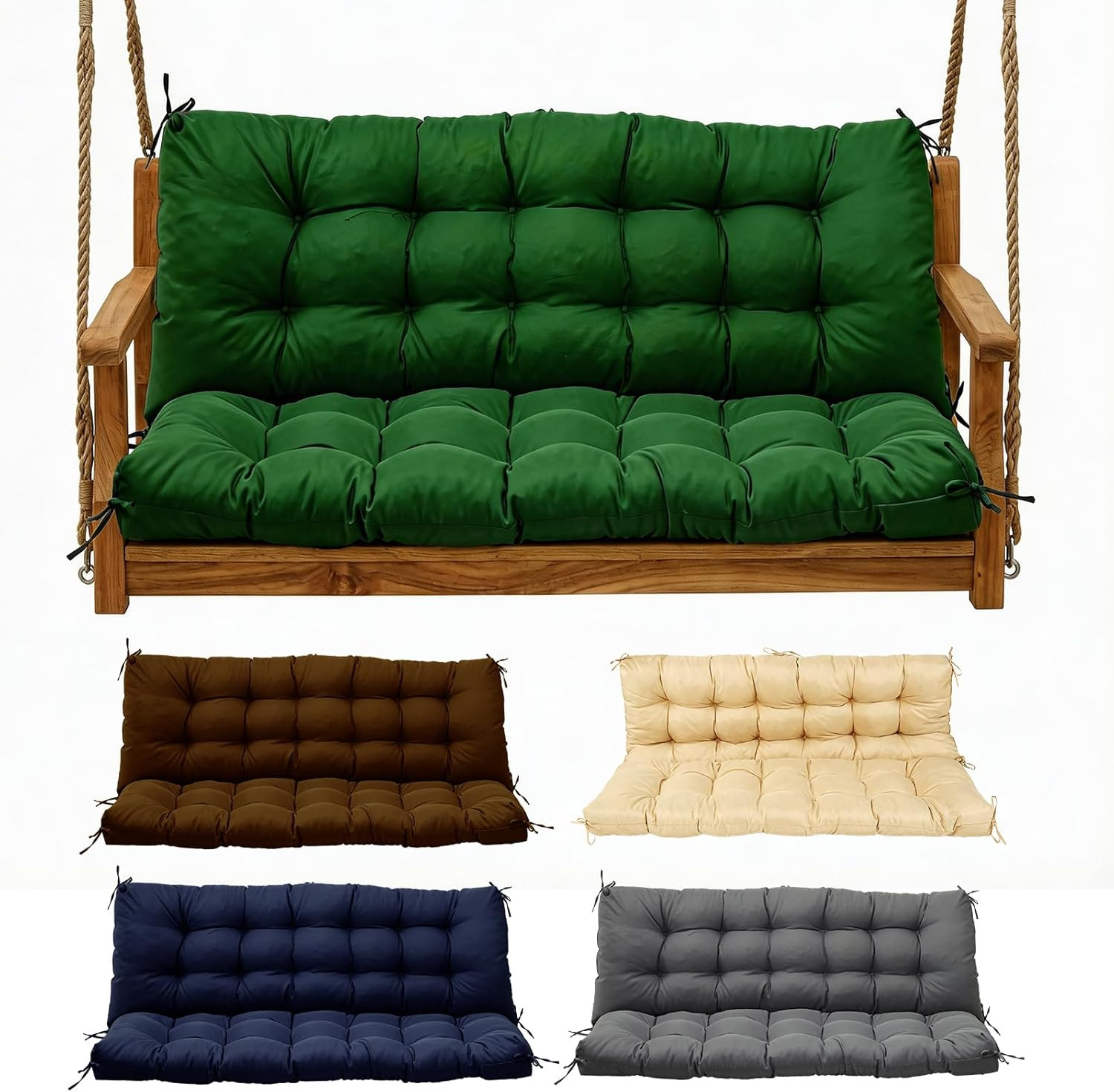 Waterproof Porch Swing Cushion for 2-3 Seaters, Dark Green, 60x40 cm
