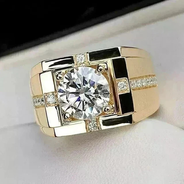 3ct Round Cut Lab Created Diamond Men Wedding Ring 14K Yellow Gold Plated