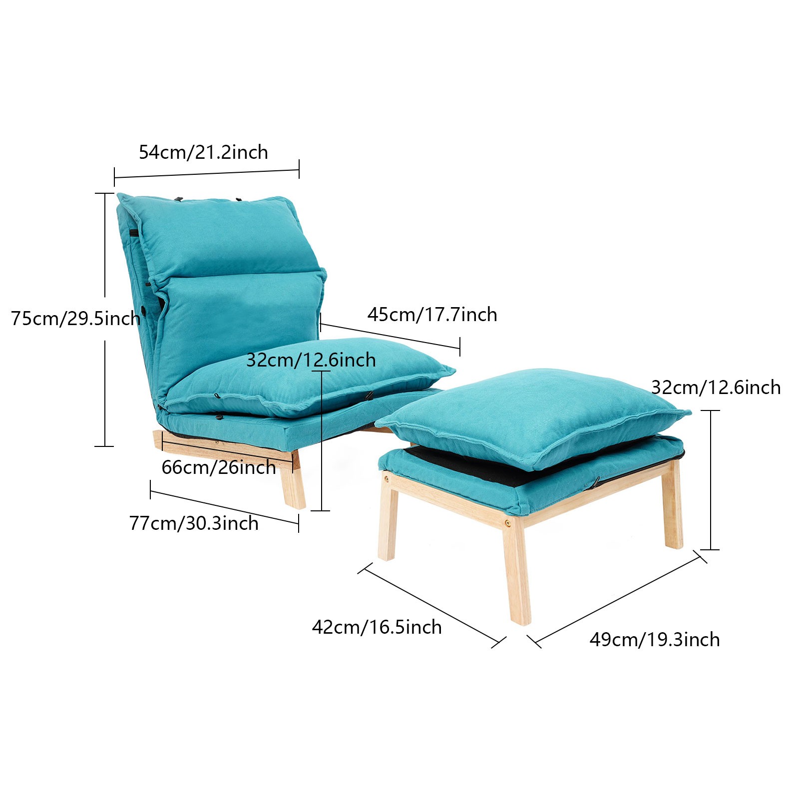 Blue Lounge Chair Single Lazy Sofa Leisure Balcony Adjustable Recliner