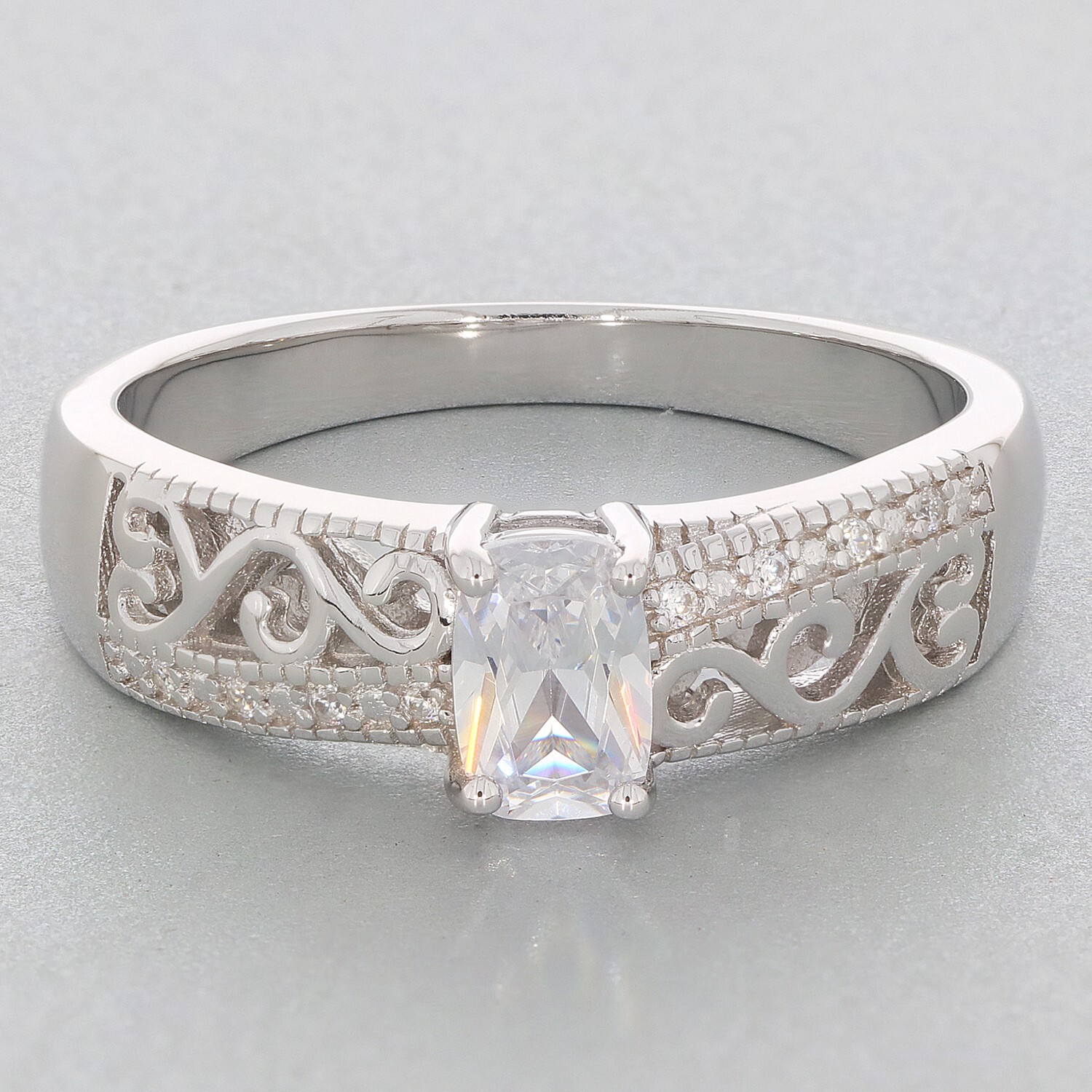 Sterling Silver Semi Mount Ring Setting Cushion CU 6X4mm Scroll Topaz