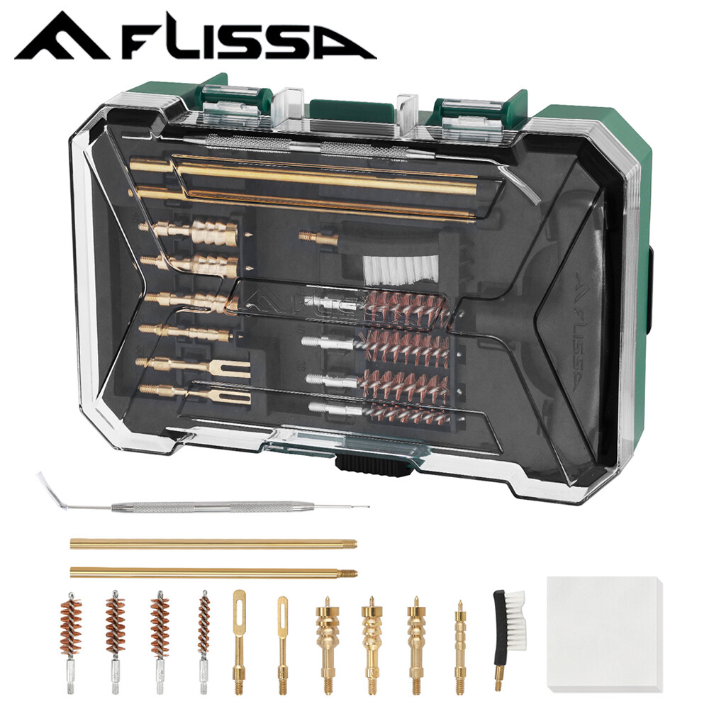 FLISSA 16PC Universal Handgun Cleaning Kit Rod Bore Brushes Cleaning Jag Patches