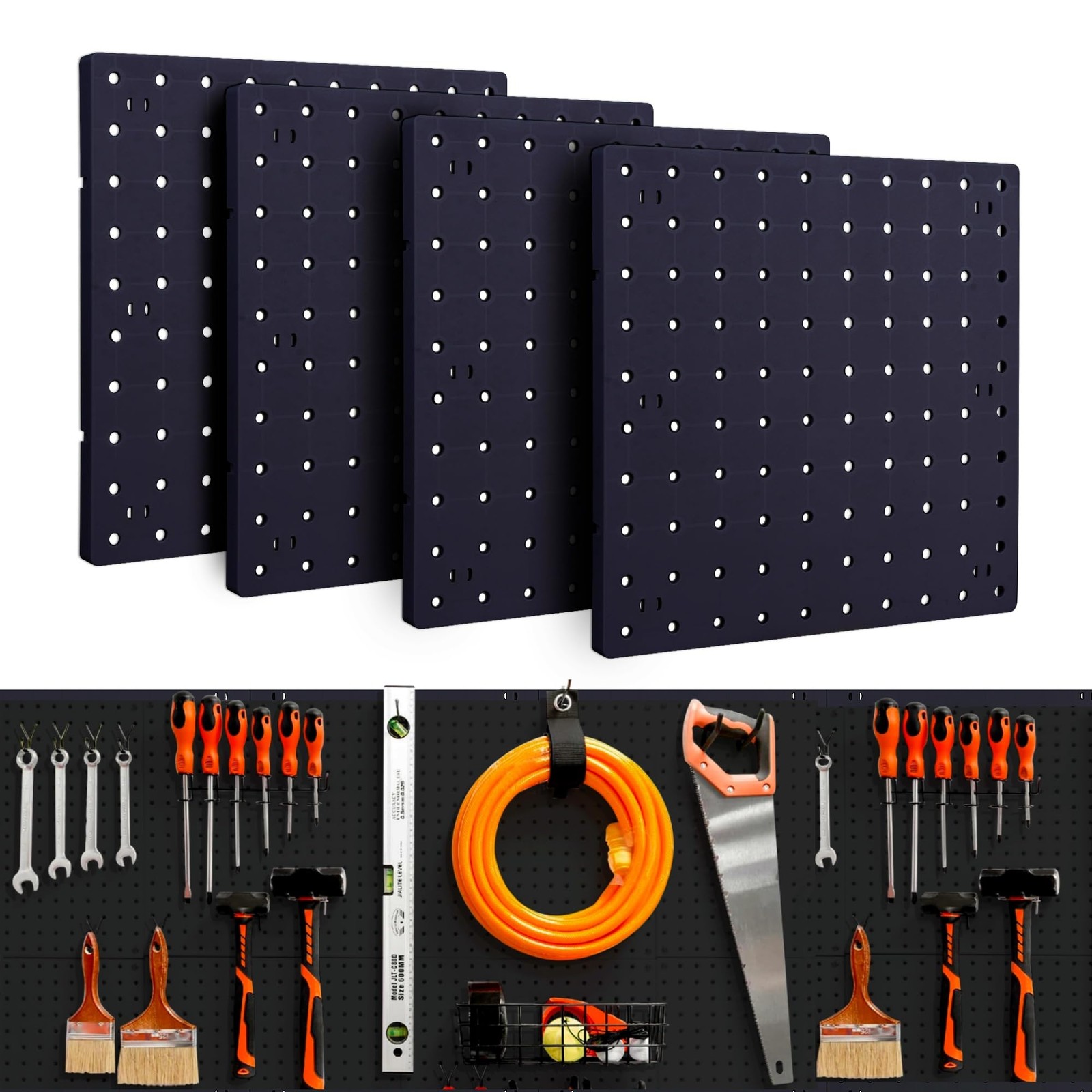 Black Pegboard Panels 4Pc ABS Wall Organizer Craft Garage Kitchen Workshop