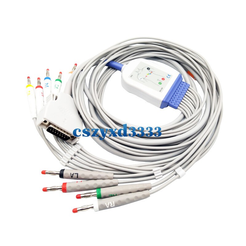 Compatible Mortara ELI 250 ELI150 EKG ECG Cable 10 Leads15Pins Banana4.0 AHA/IEC