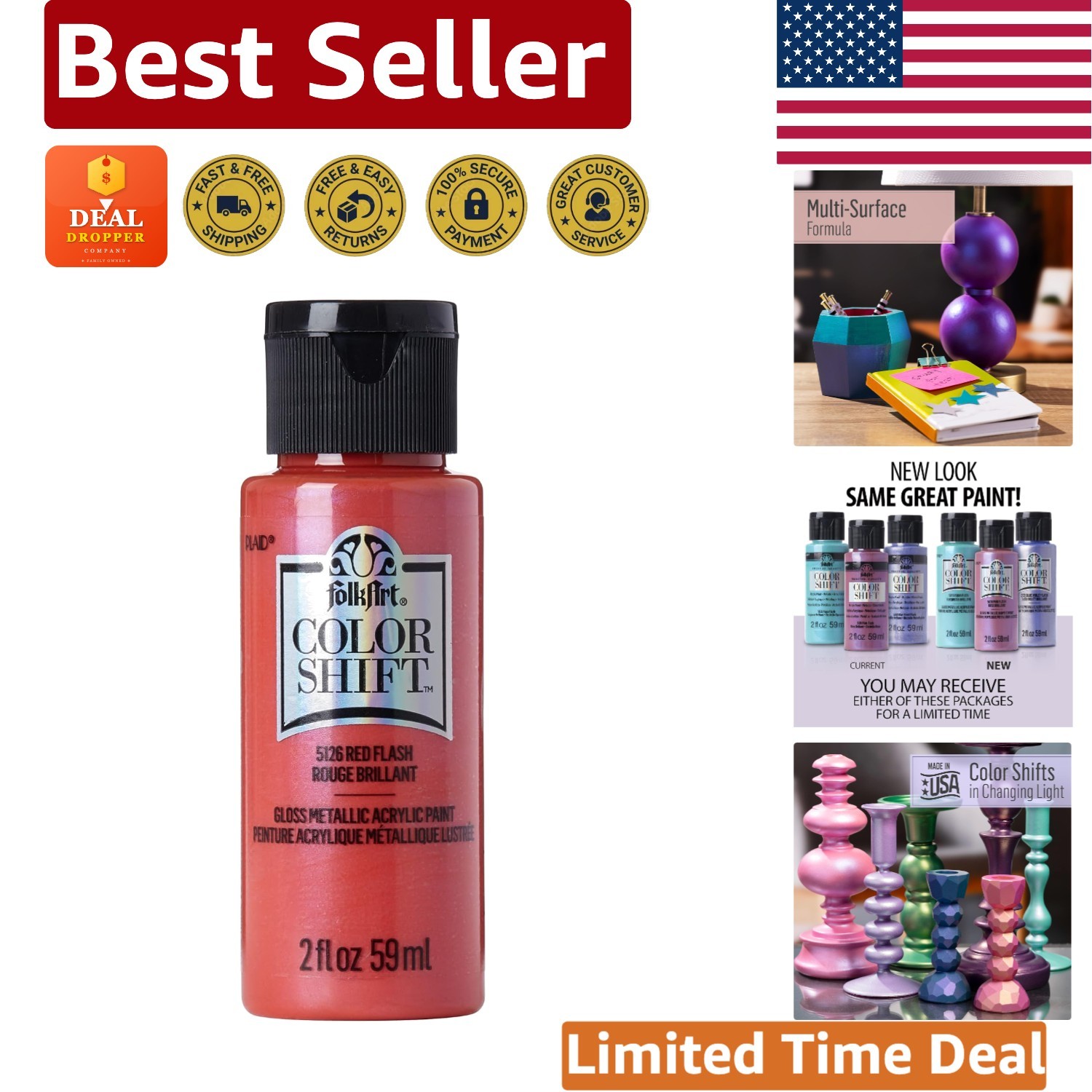 Color Shift 2 Oz Acrylic Paint - Lustrous Red Flash for Indoor/Outdoor Use