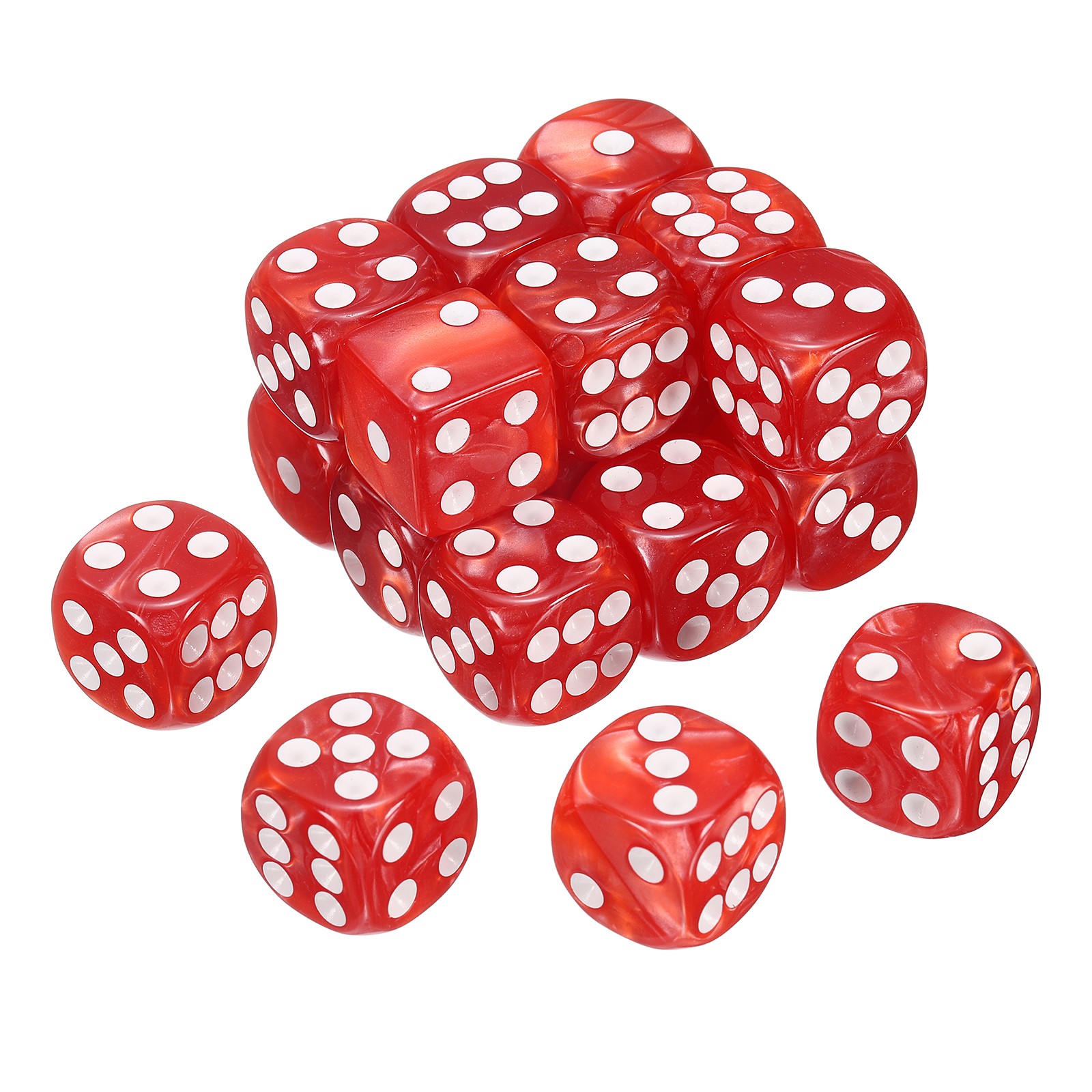 24Pcs 6 Sided Colored Standard Dice, Acrylic D6 Pearl Pattern Dice, Red