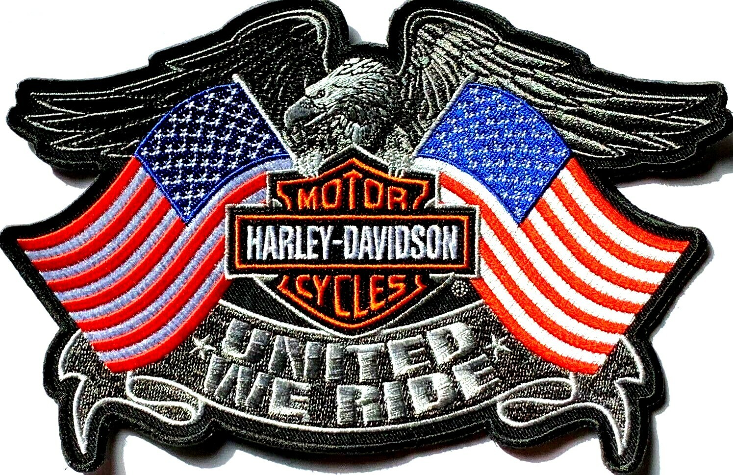 Harley Davidson United We Ride USA Flag Motorcycle Patch 7 3/4" x 5" EM125844