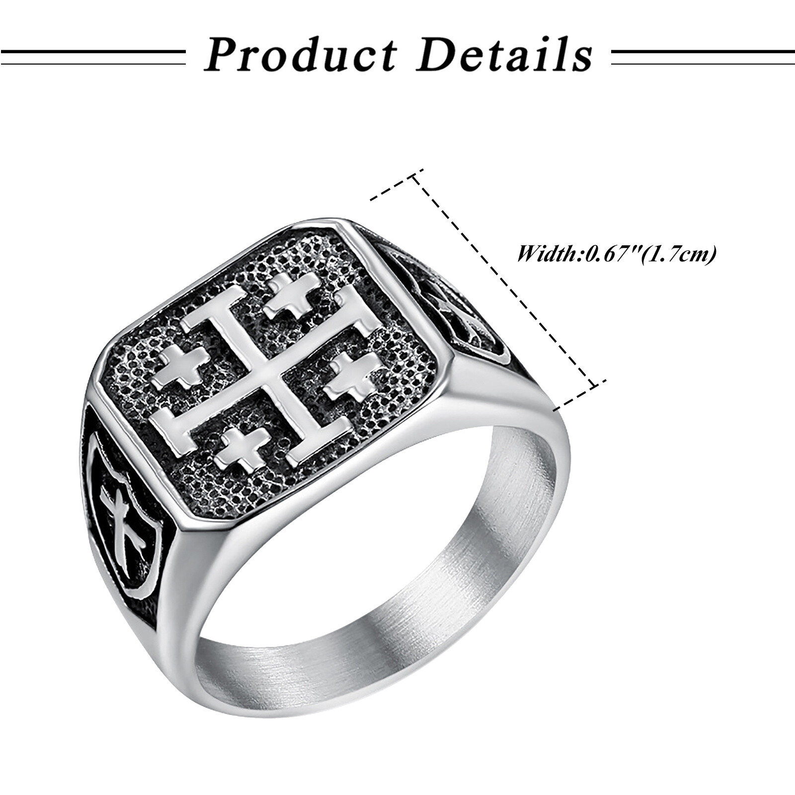 Men's Retro Stainless Steel Jerusalem Cross Signet Ring Size 8-13 Religious Gift