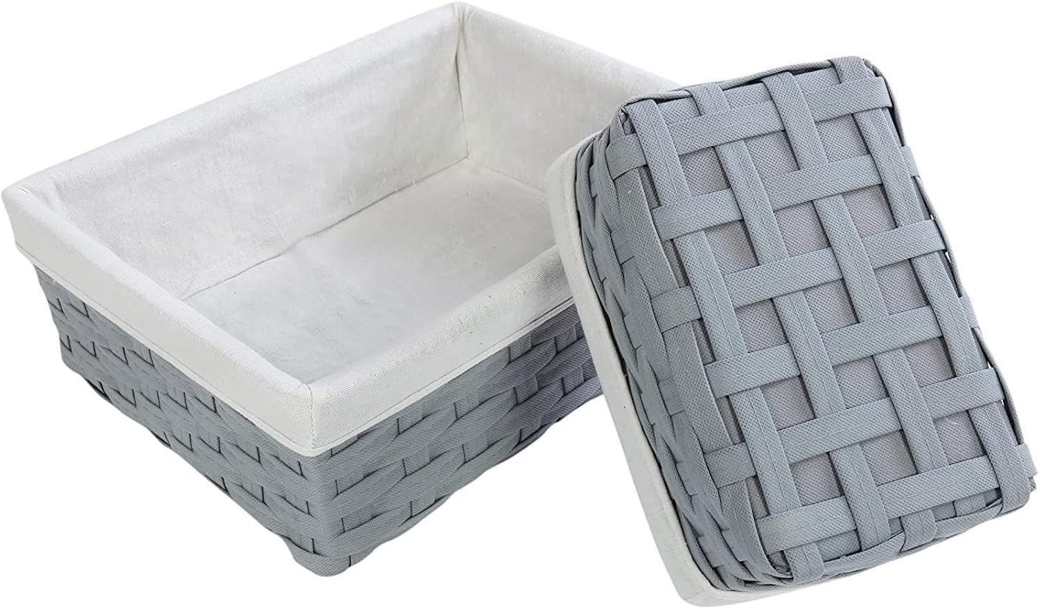 Wicker Nesting Baskets W/ Cloth Lining 5-Pack Gray Rectangular Set Stackable