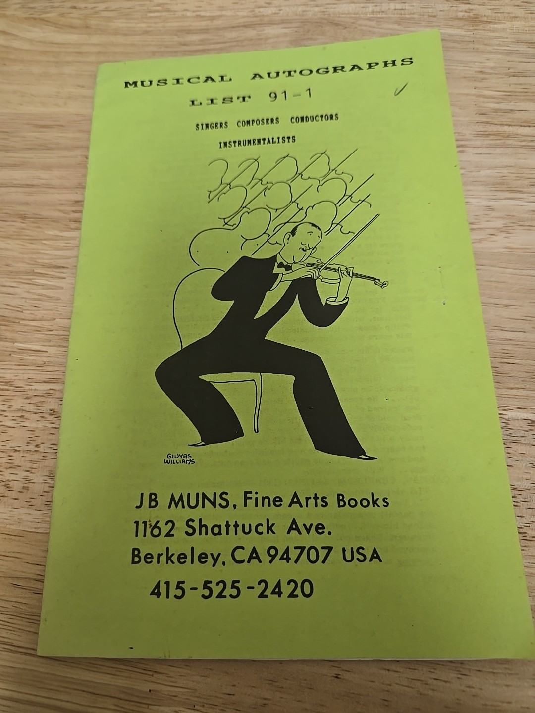 JB Muns Fine Arts Books Catalogue List 91-1 Musical Autographs