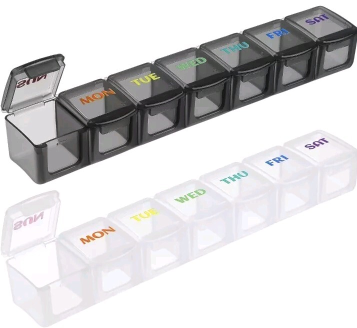 Weekly Pill Organizer Travel Pill Organizer 7 Day Large Compartments - 2 Pack