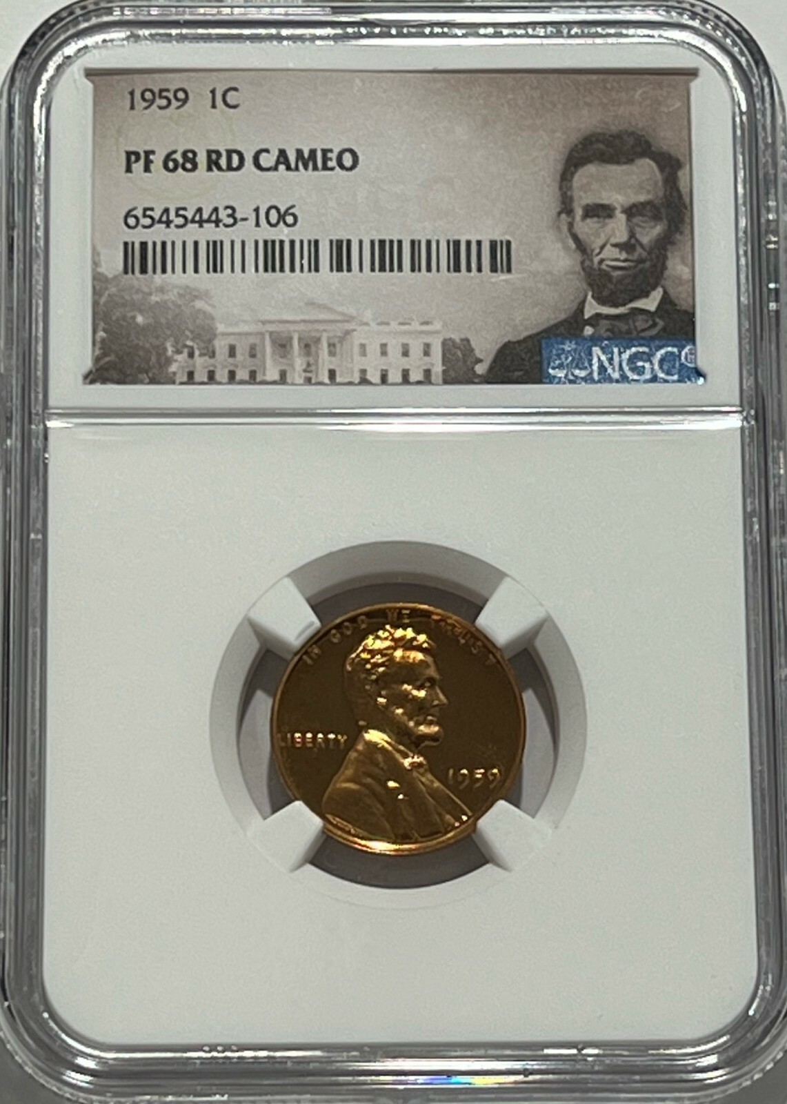 1959 NGC PF68 RD Cameo Red Proof Cent Lincoln Memorial Penny 1c Portrait Label