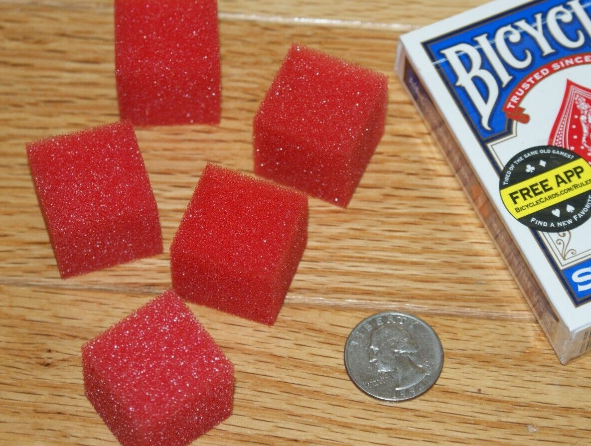Sponge Cubes 1-inch  (set of 5,  RED) -- no more rolling off the table!     TMGS