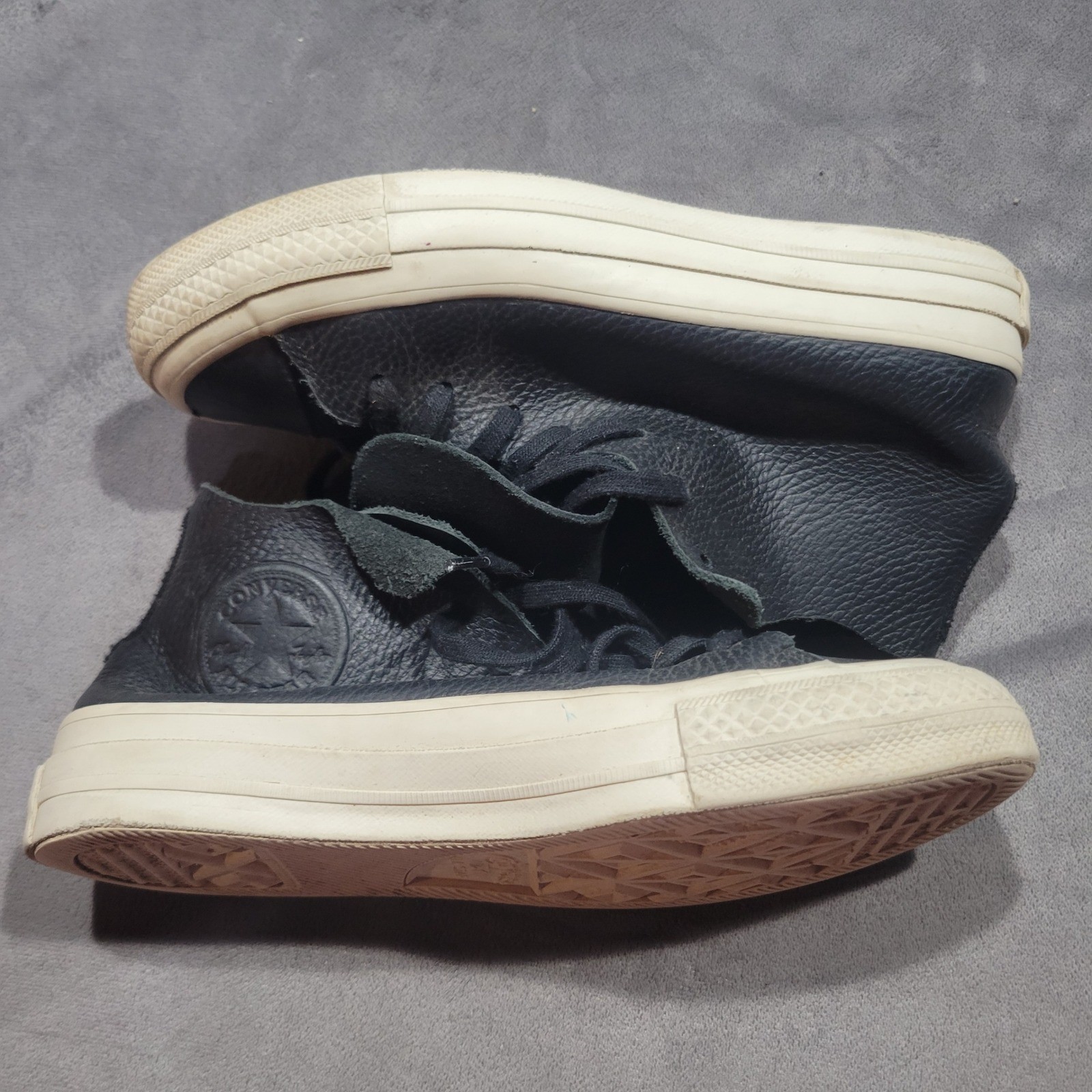 Converse All Star Prime High Top Black Tumbled Leather Sneakers Womens 5