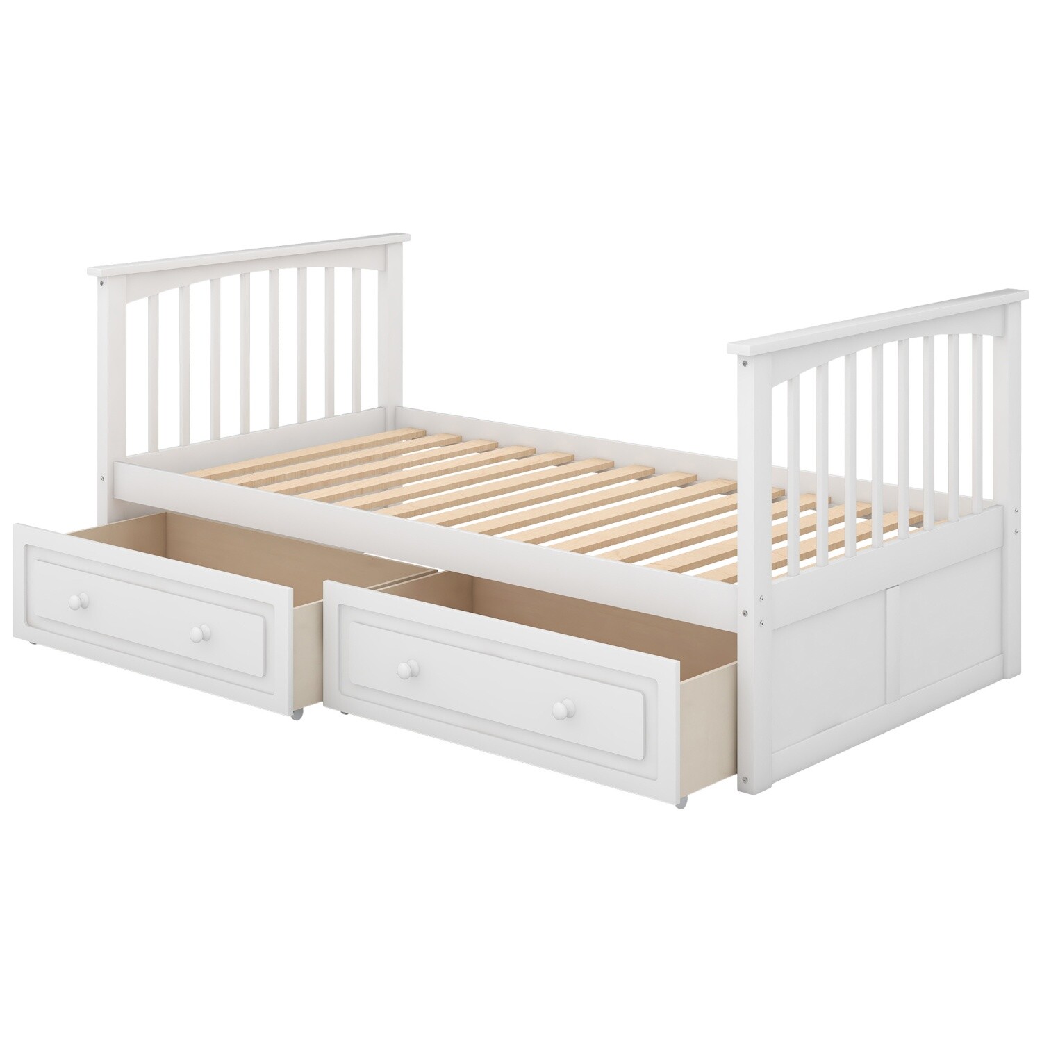 Twin Over Twin/Full Over Full Wood Bunk Bed Convertible Bed Frame with 2 Drawers