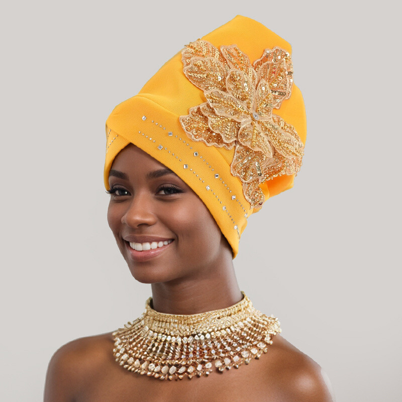 Aso Oke African Headtie Auto Gele Nigerian Headwear Women Bonnet Turban Cap Hats