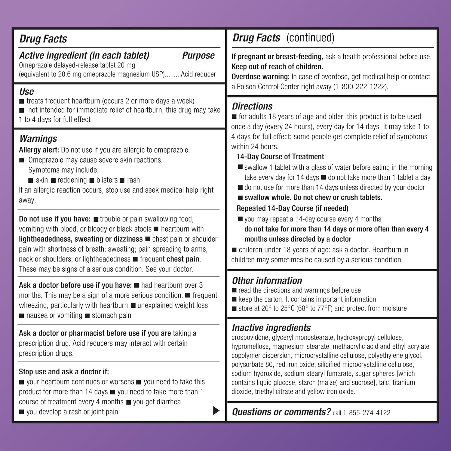 Amazon Basic Care Omeprazole Delayed Release Tablets 20 mg, Treats Frequent Hear