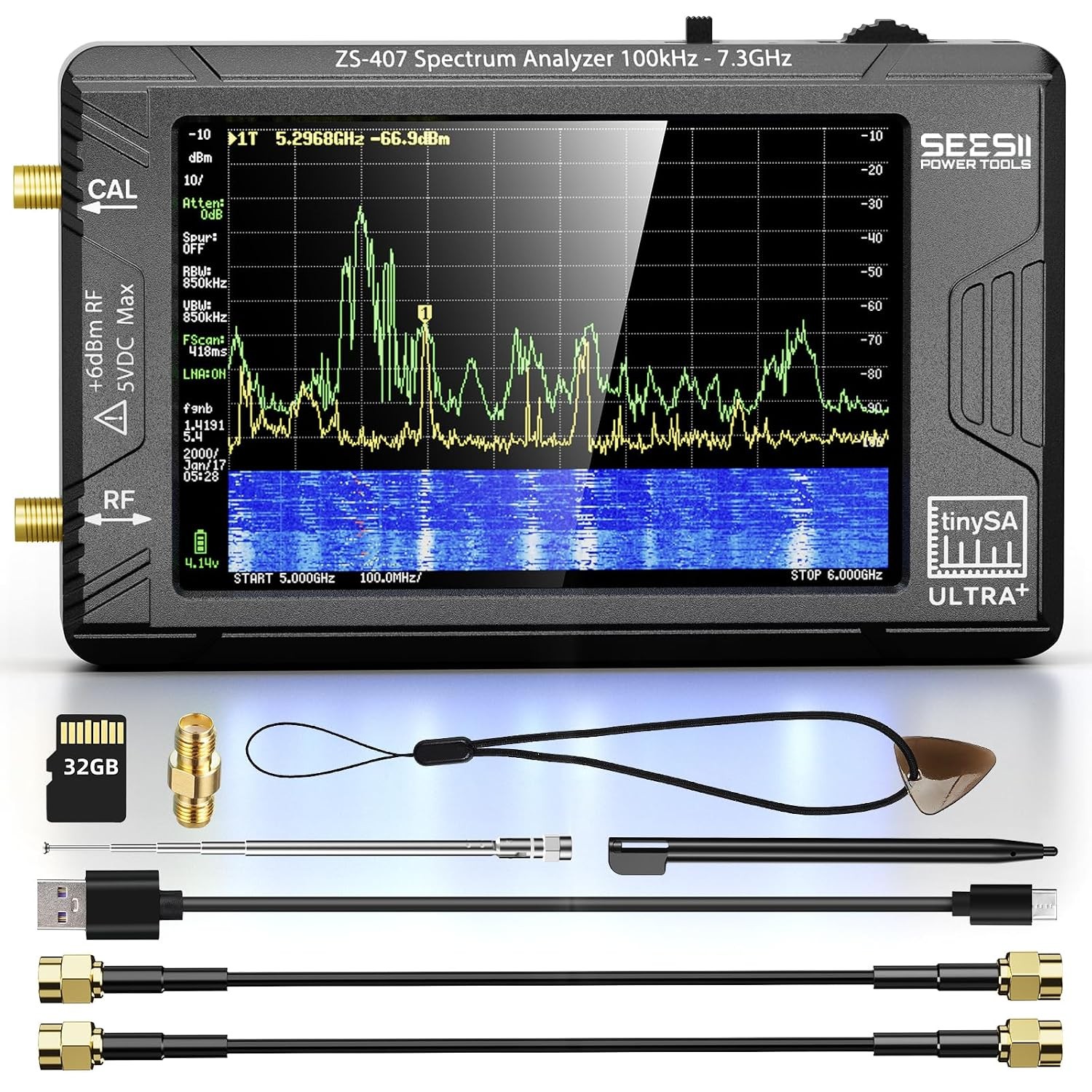 4" LCD Display Tiny Spectrum Analyzer TinySA ULTRA + 4" 100kHz-7.3GHz USB Type-C