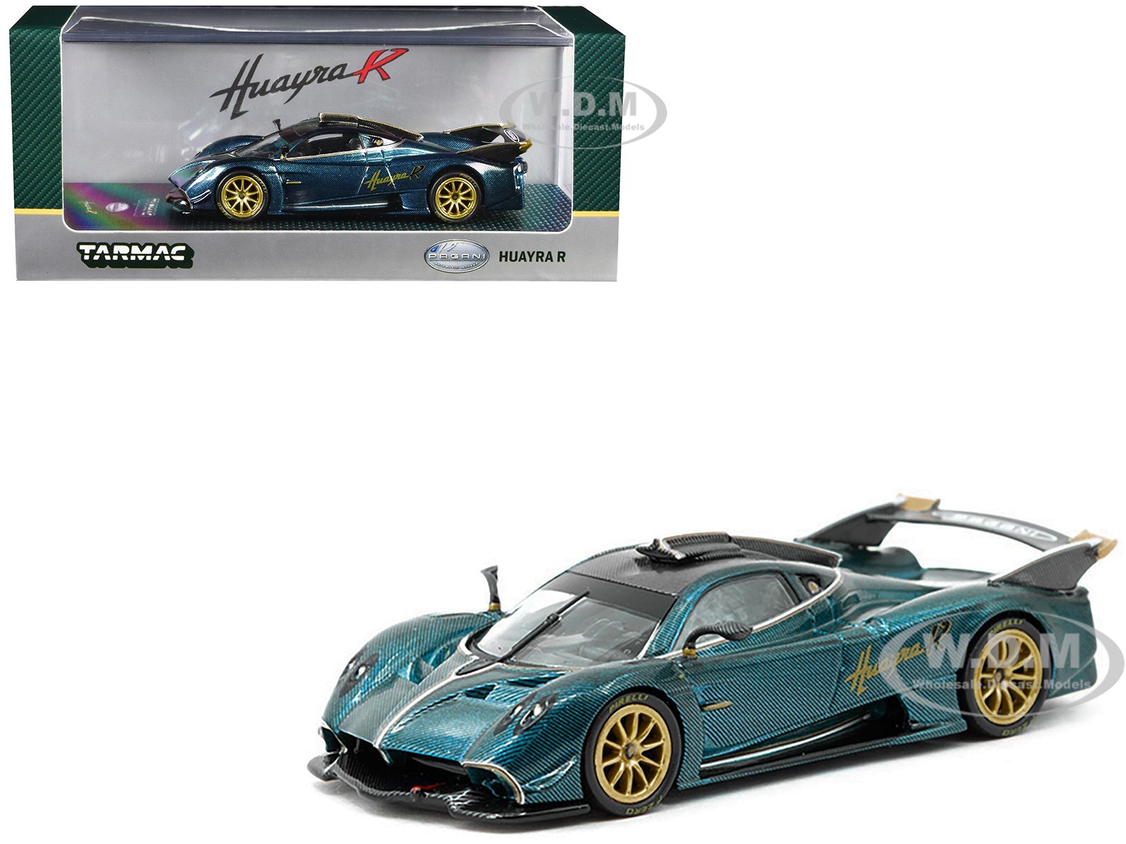 PAGANI HUAYRA R TURQUOISE CARBON FIBER 1/64 BY TARMAC WORKS T64G-TL035-TCF