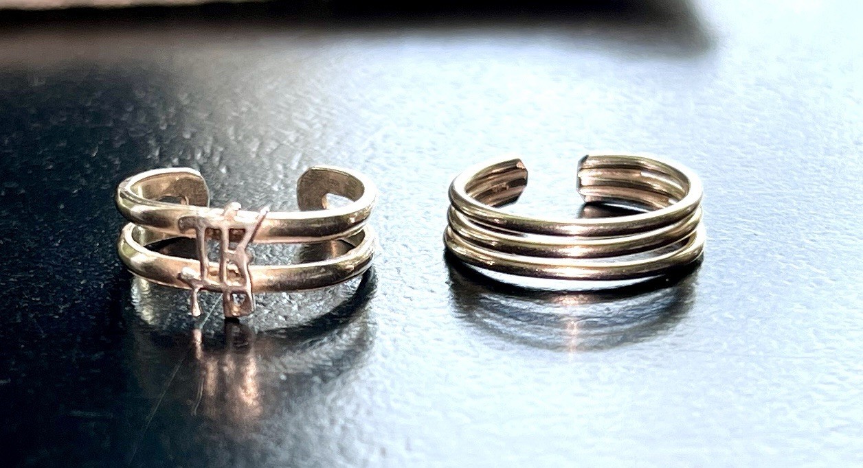Two Sterling Silver “Love” Toe Rings Adjustable 925 Chinese Script Symbol 3 Band