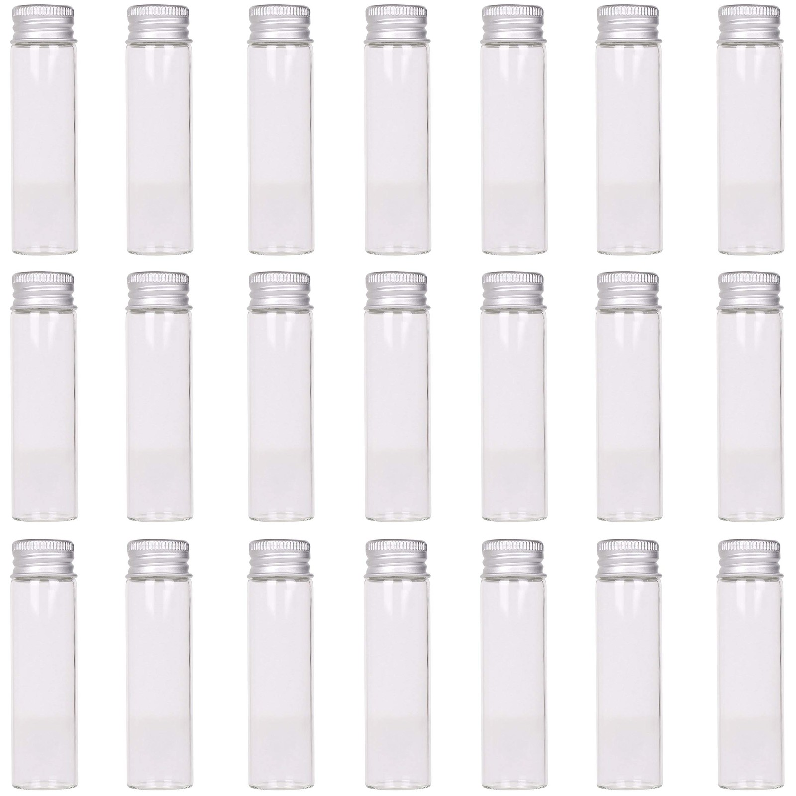 Maxmau 24 Glass Small Bottles 20ml Mini Jars with Screwed Metal Lids Clear Tiny