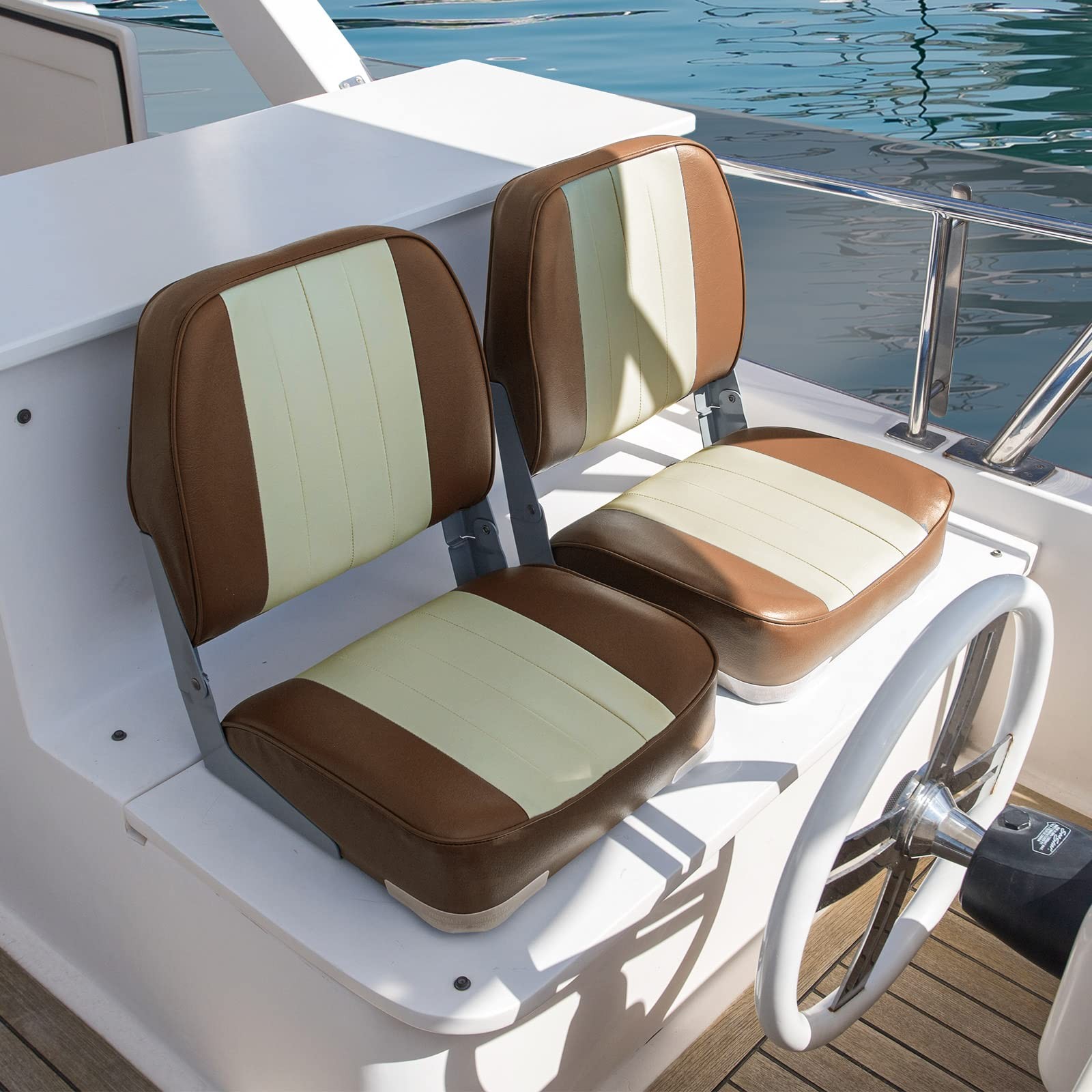 New Low Back Folding Boat Seat (Brown/Sand)