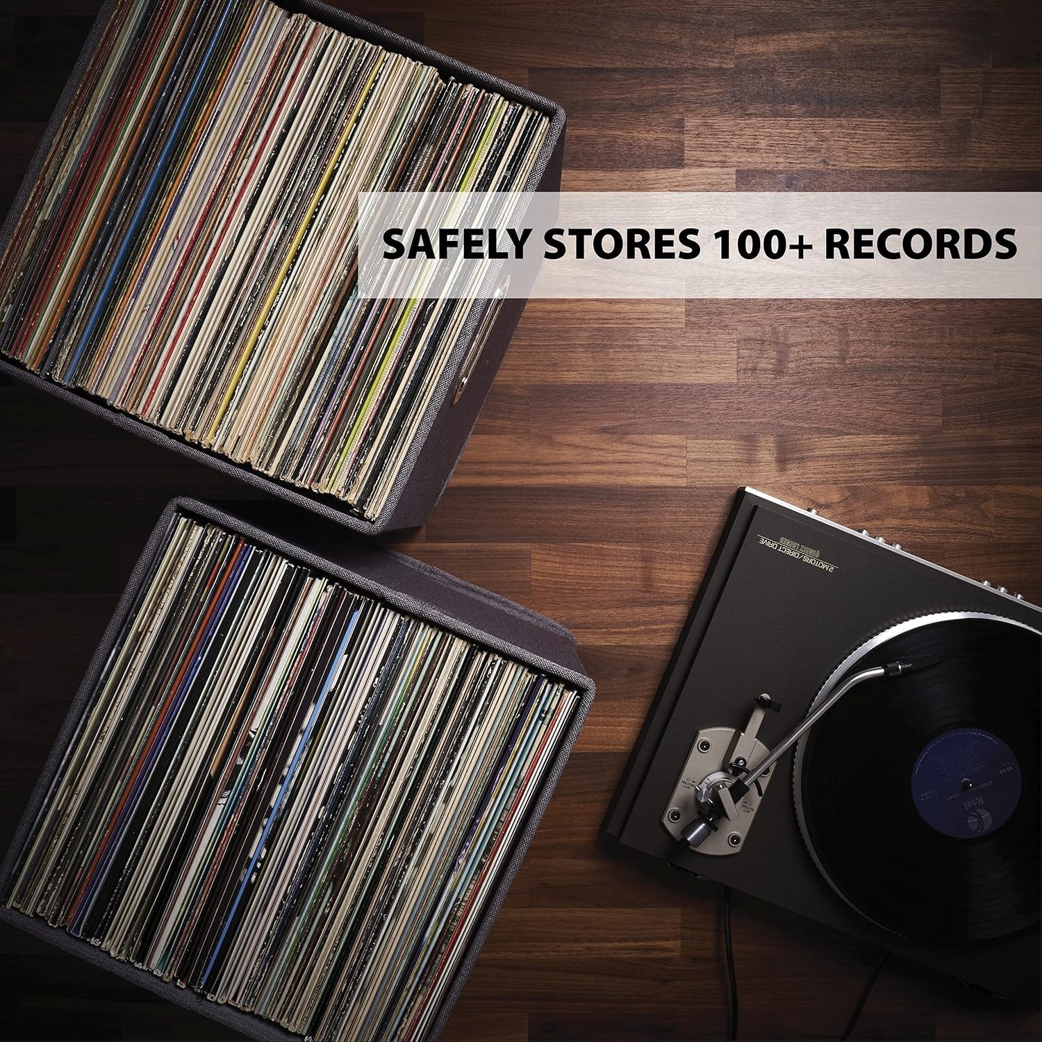 Decorative Vinyl Record Storage Box for 50+ Single Records - Sturdy and Easy ...