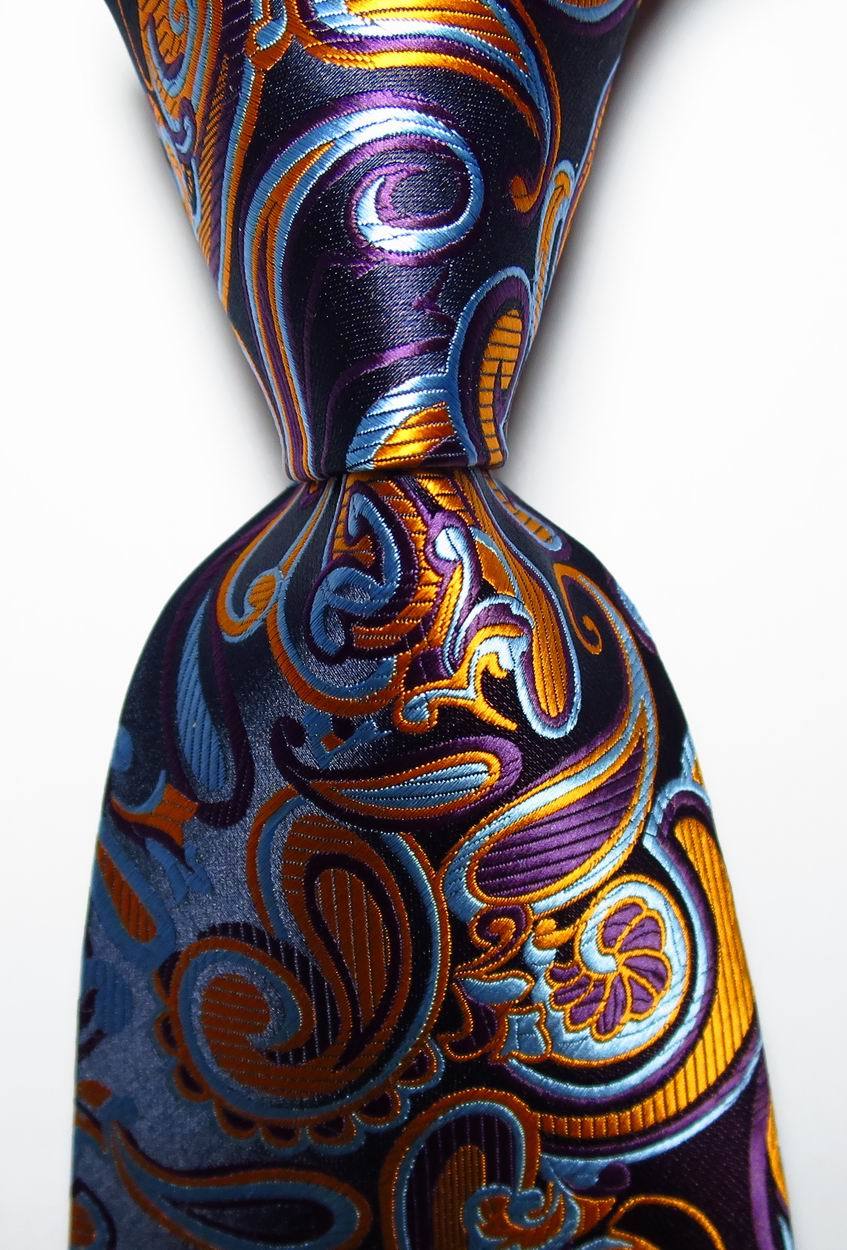 New Classic Paisley Black Blue Gold Purple JACQUARD WOVEN Silk Men's Tie Necktie