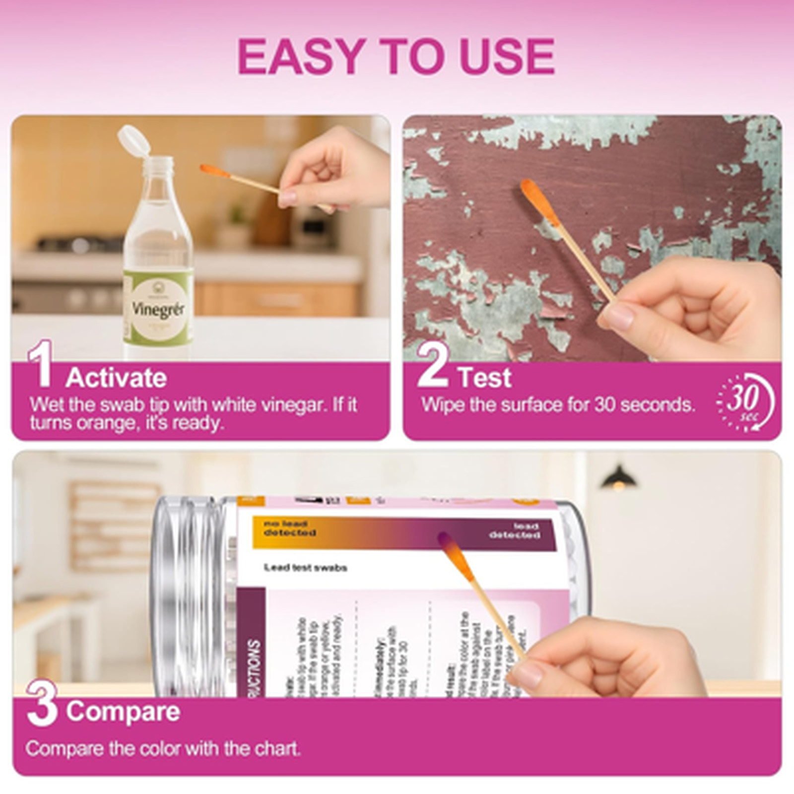 Lead Test Kit with 30 Swabs, Enhanced Lead Detection Formulation, Home Test for