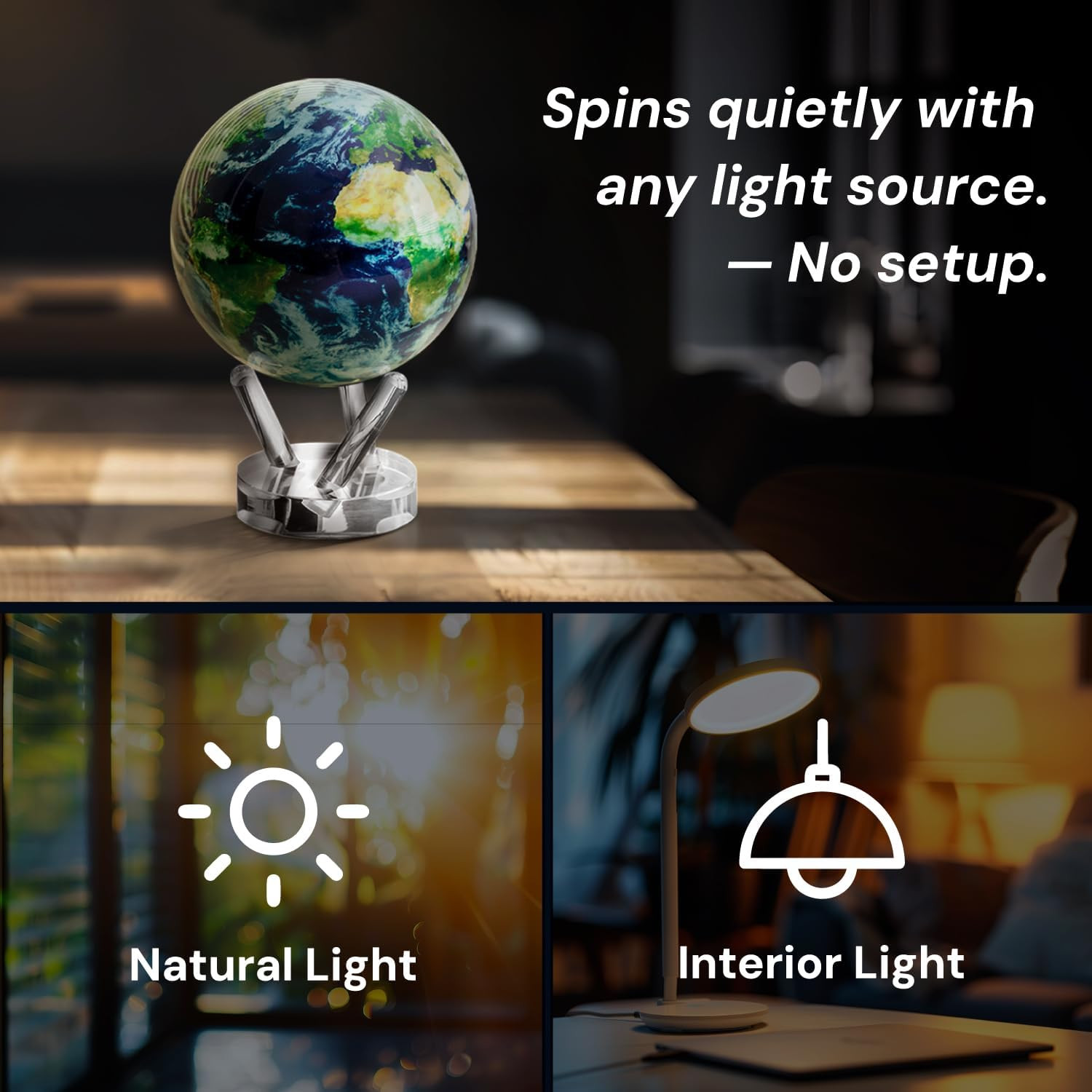 Self Rotating Globe, Earth with Clouds Classic (4.5") | Solar Powered Rotating G